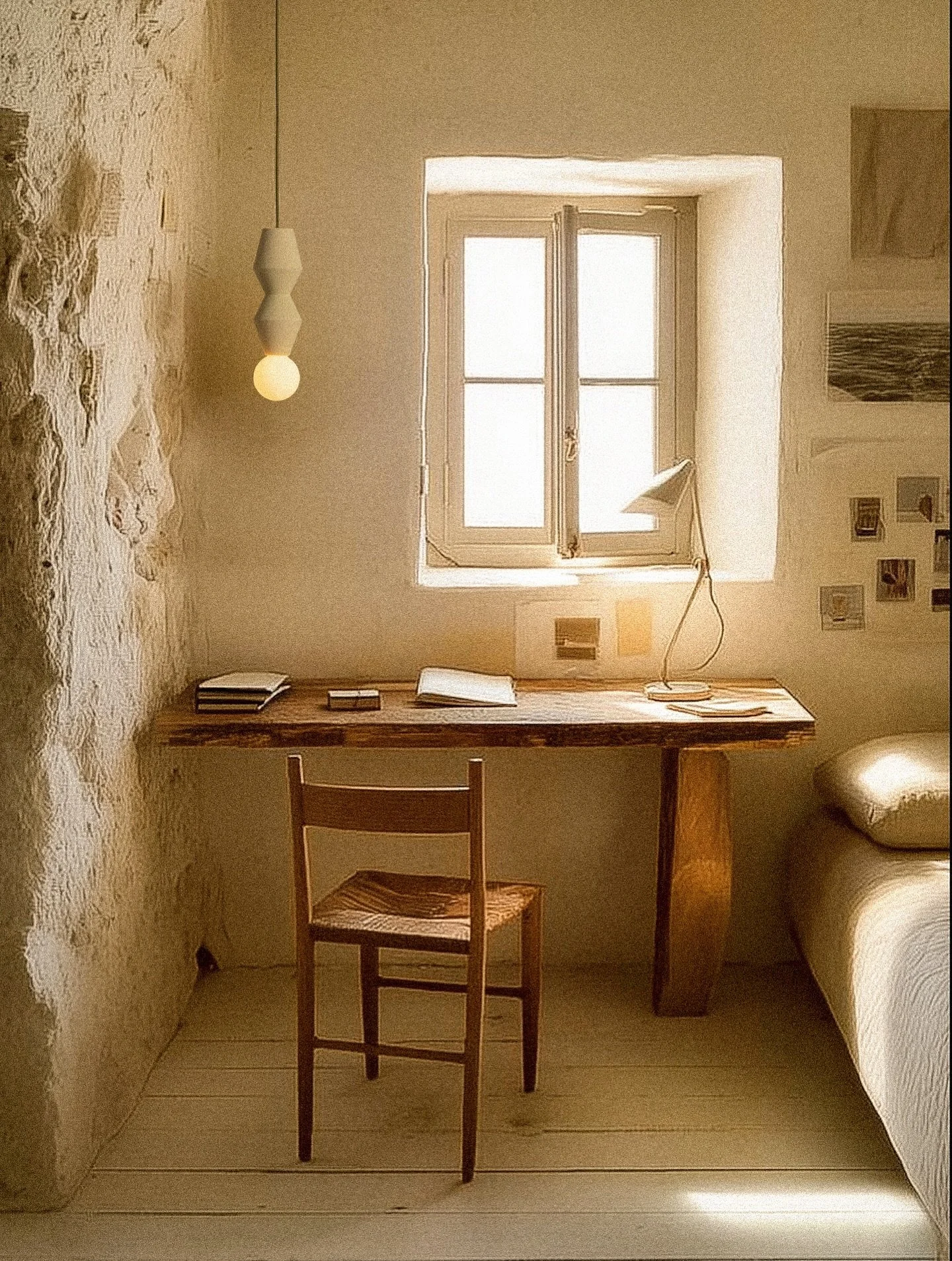 In a space where time stretches and light softens, the Stucco lamp lends definition without disturbance. Its thoughtful shape and surface respond to the textures around it ~ a subtle echo to the unhurried pace of the season.