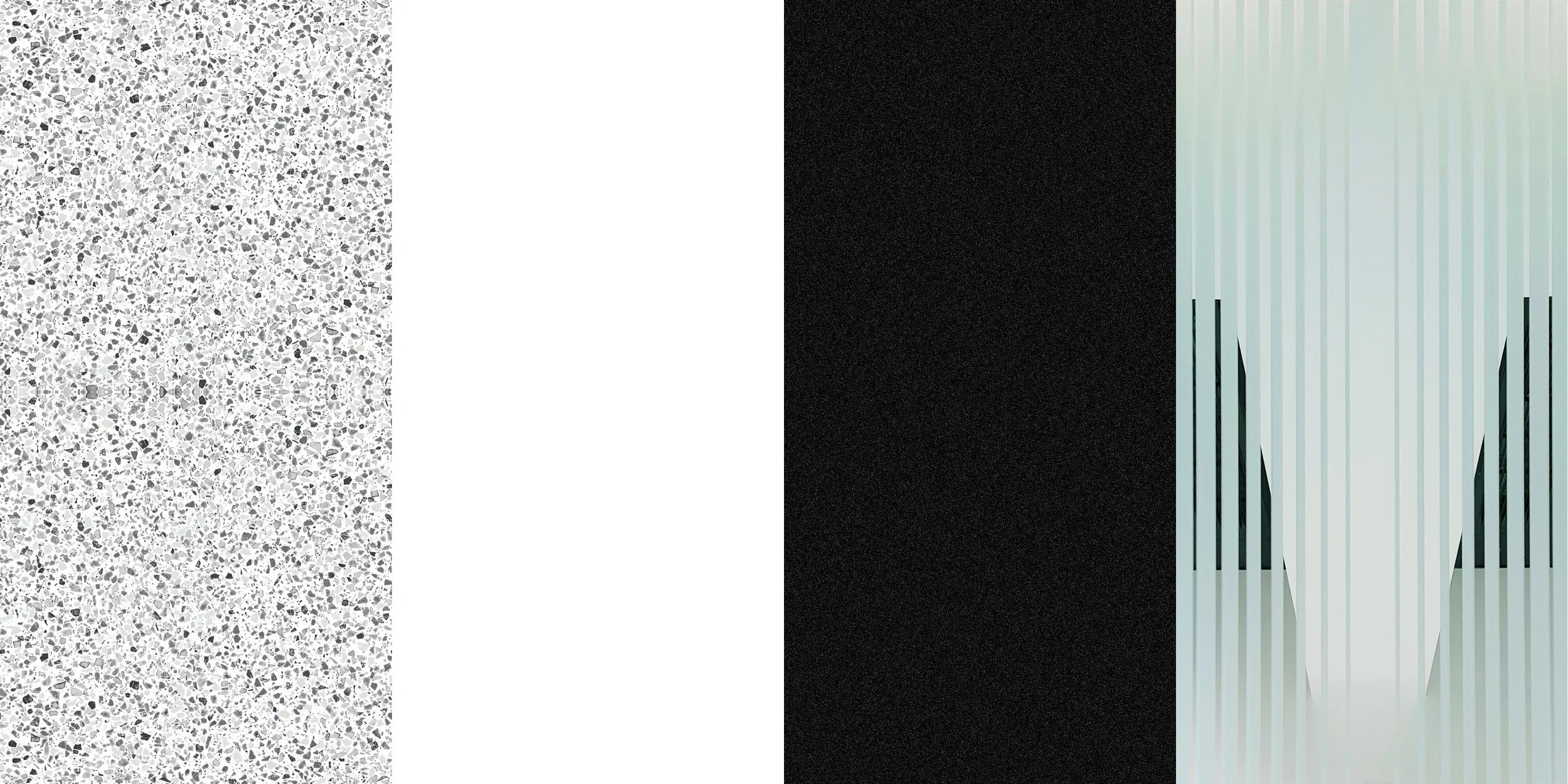 MATERIAL PALETTE (from left to right) 1. Terrazzo tile 2. Off-white vinyl paint 3. Black mdf 4. Etched mirror