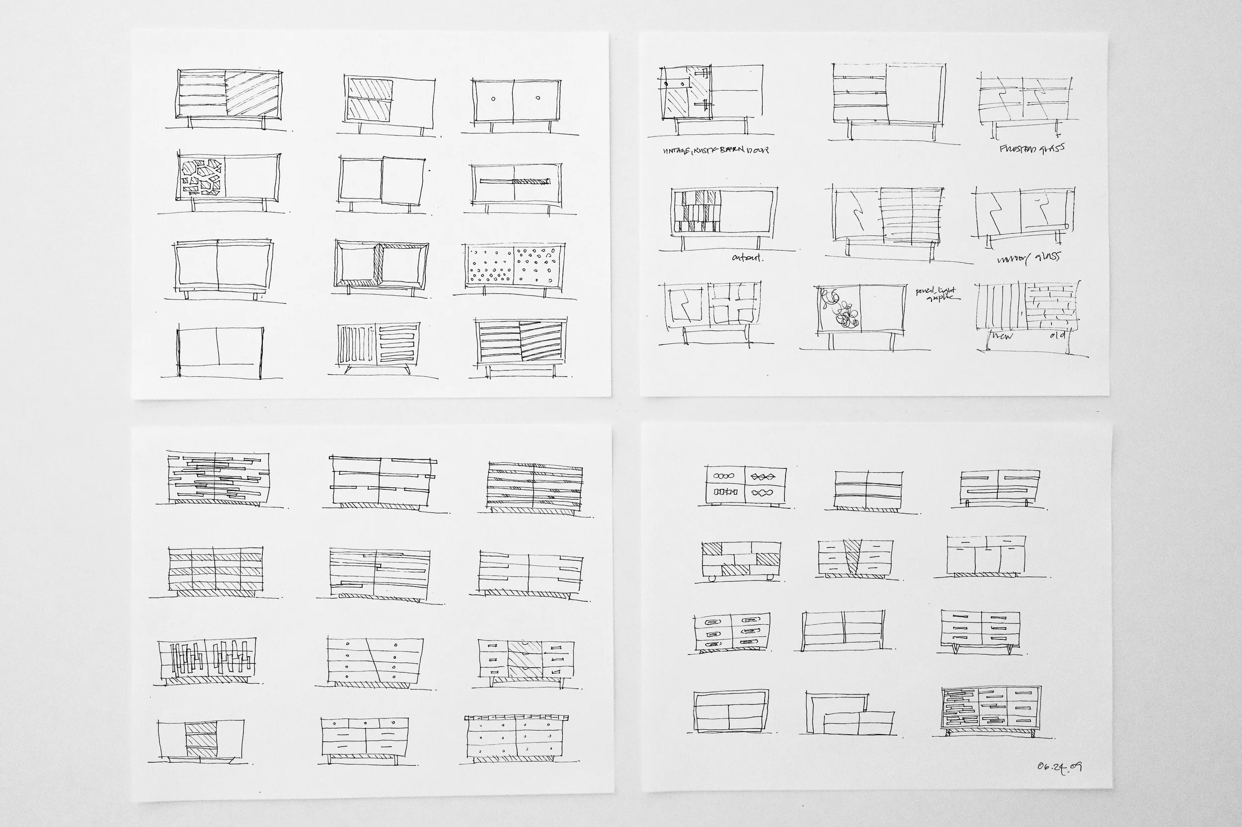 Collection of initial sketches for credenza 2011