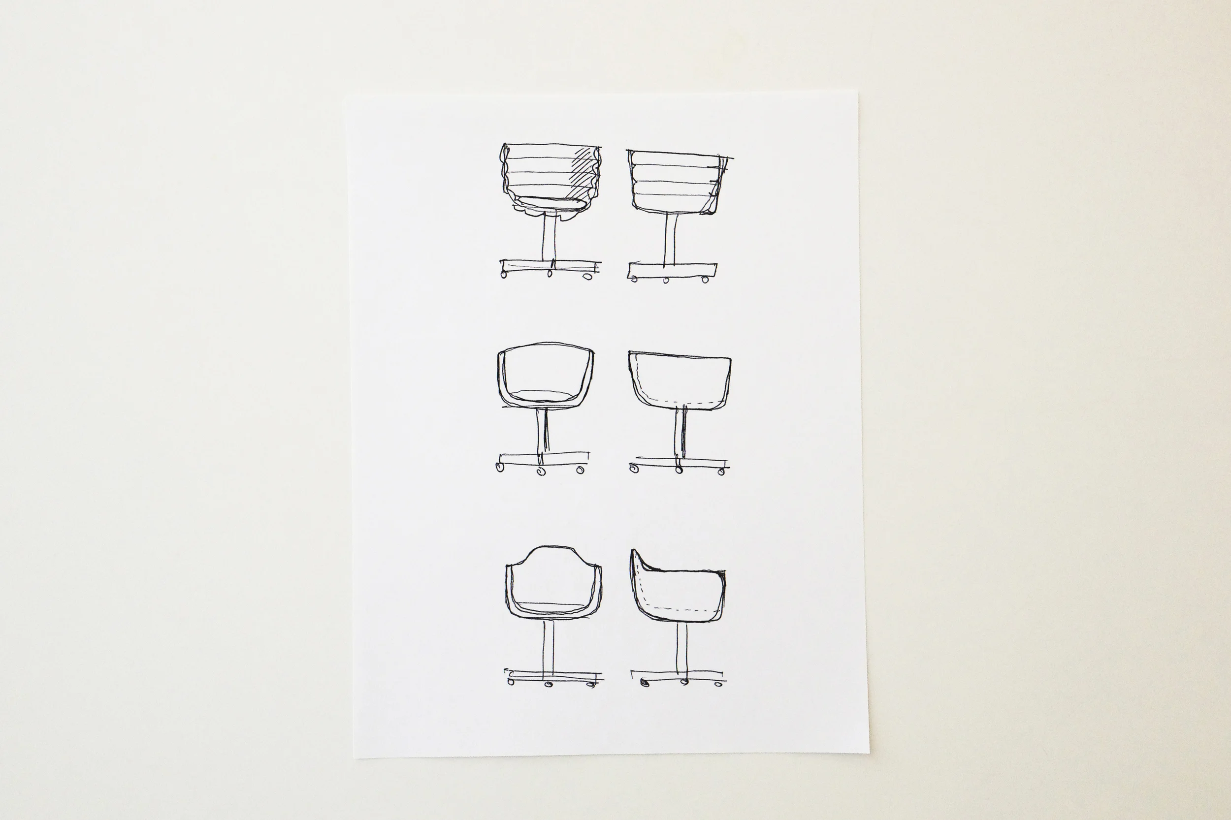   Initial sketches for Coup chair  2013    (link) &nbsp; CB2 website    