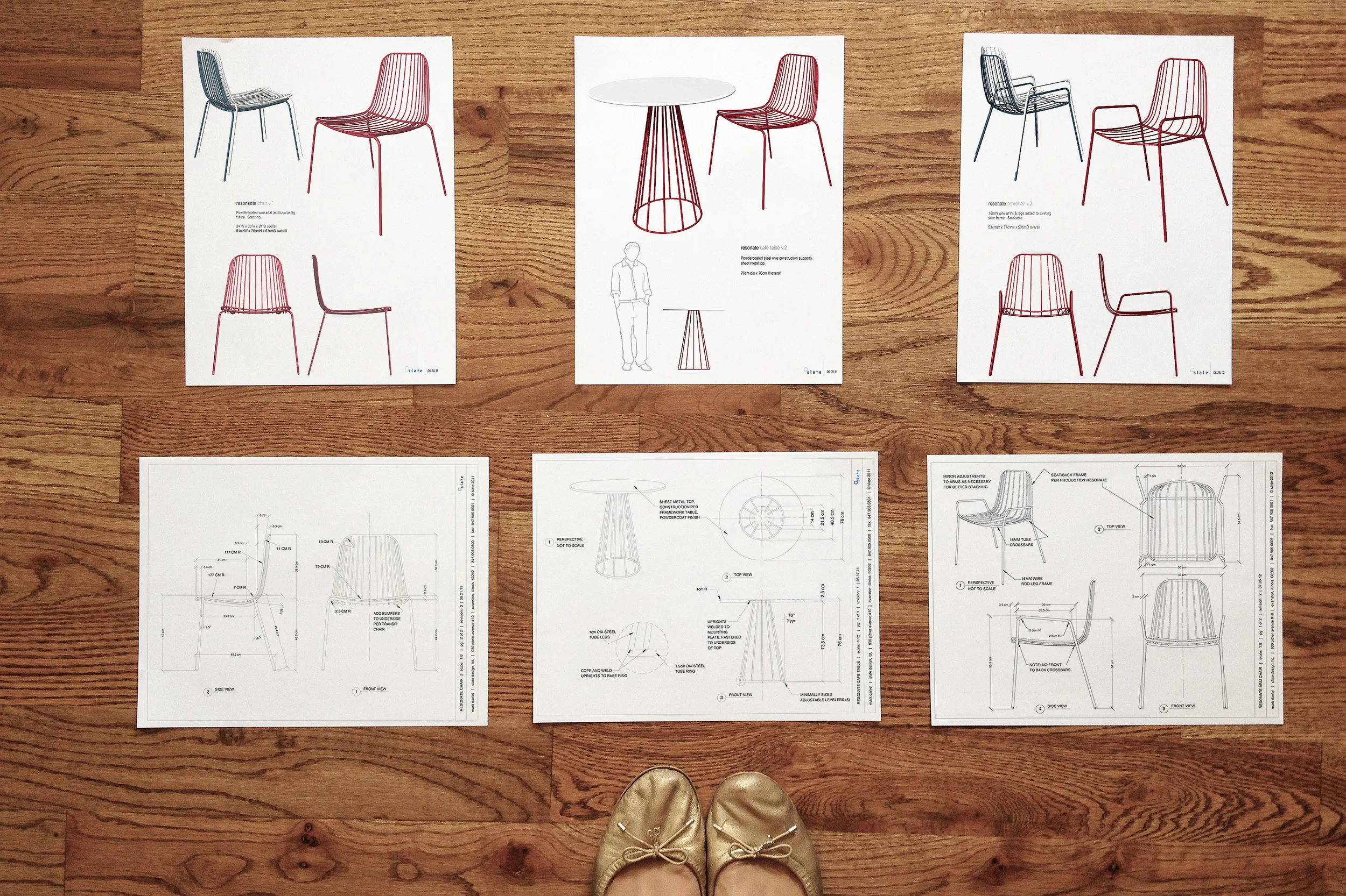 Collection of final renderings and production working drawings for indoor/outdoor chair 2012