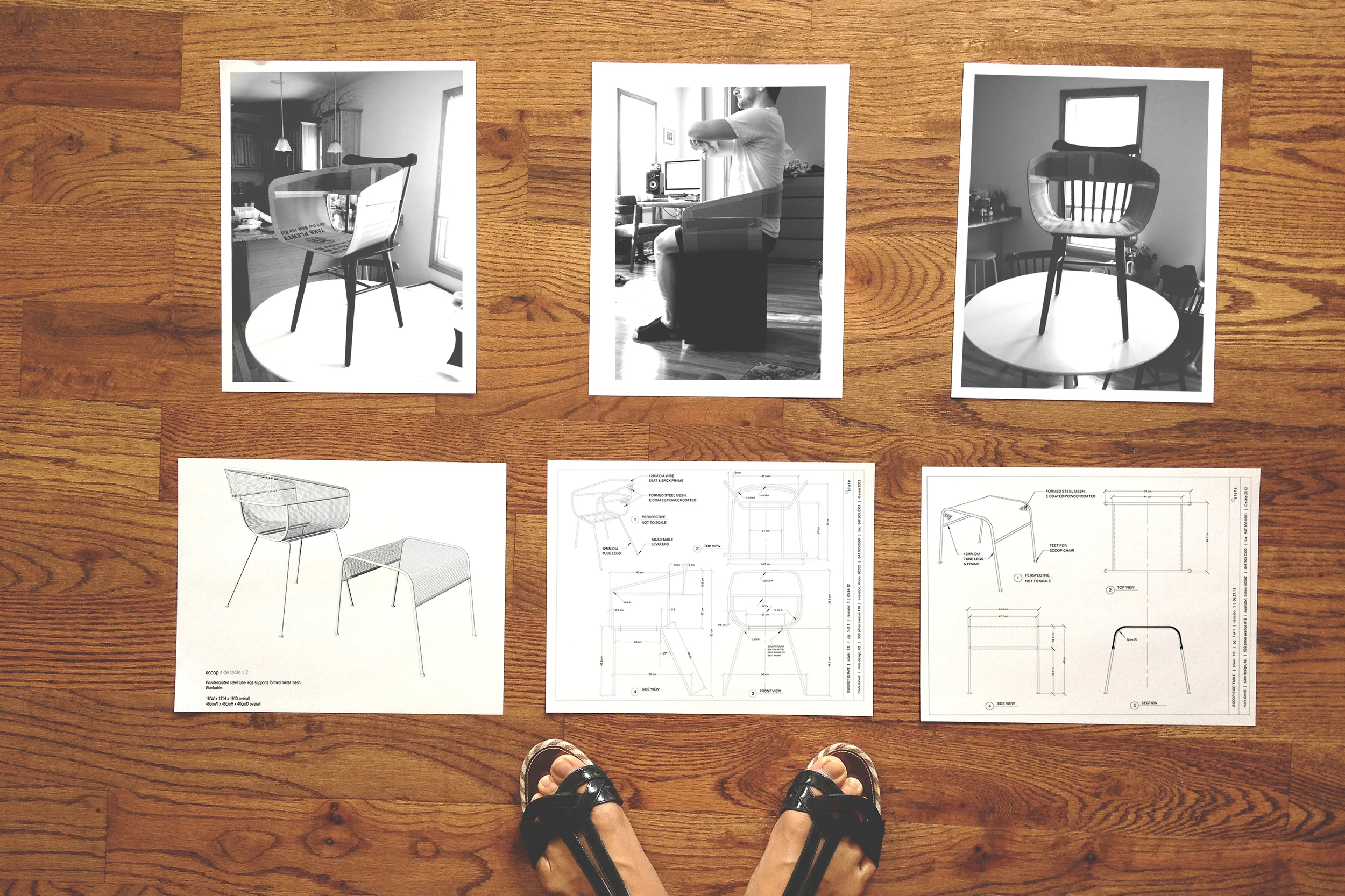 Collection of cardboard mock-up, final rendering and production working drawings 2012