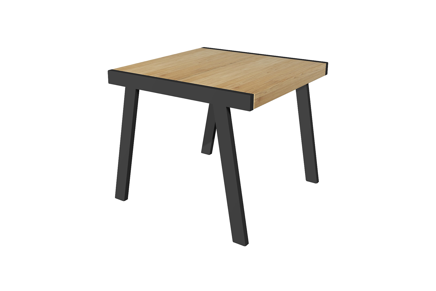   Pocket extension dining table  for CB2 -- Veneered top and powdercoated metal legs  Ball-bearing glides are cleverly placed on inset panels of tabletop to easily change seating from 4 to...  