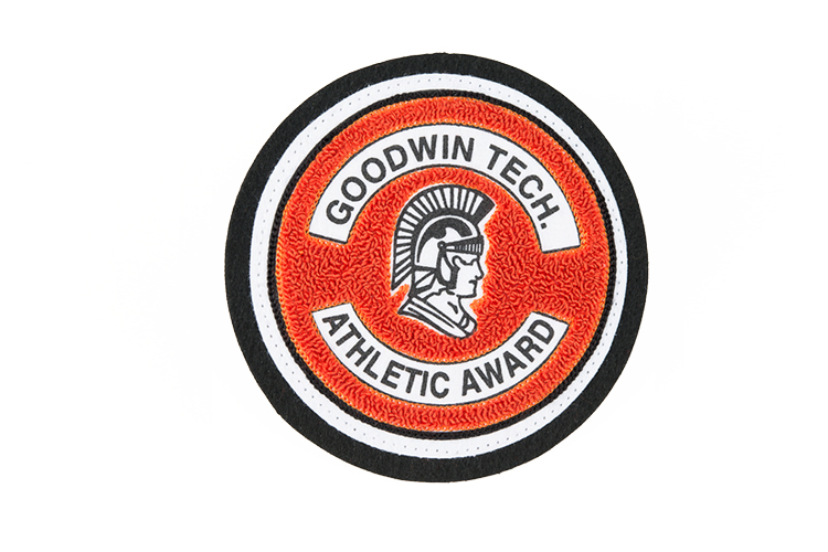 Stock circular badge with screenprinted lettering