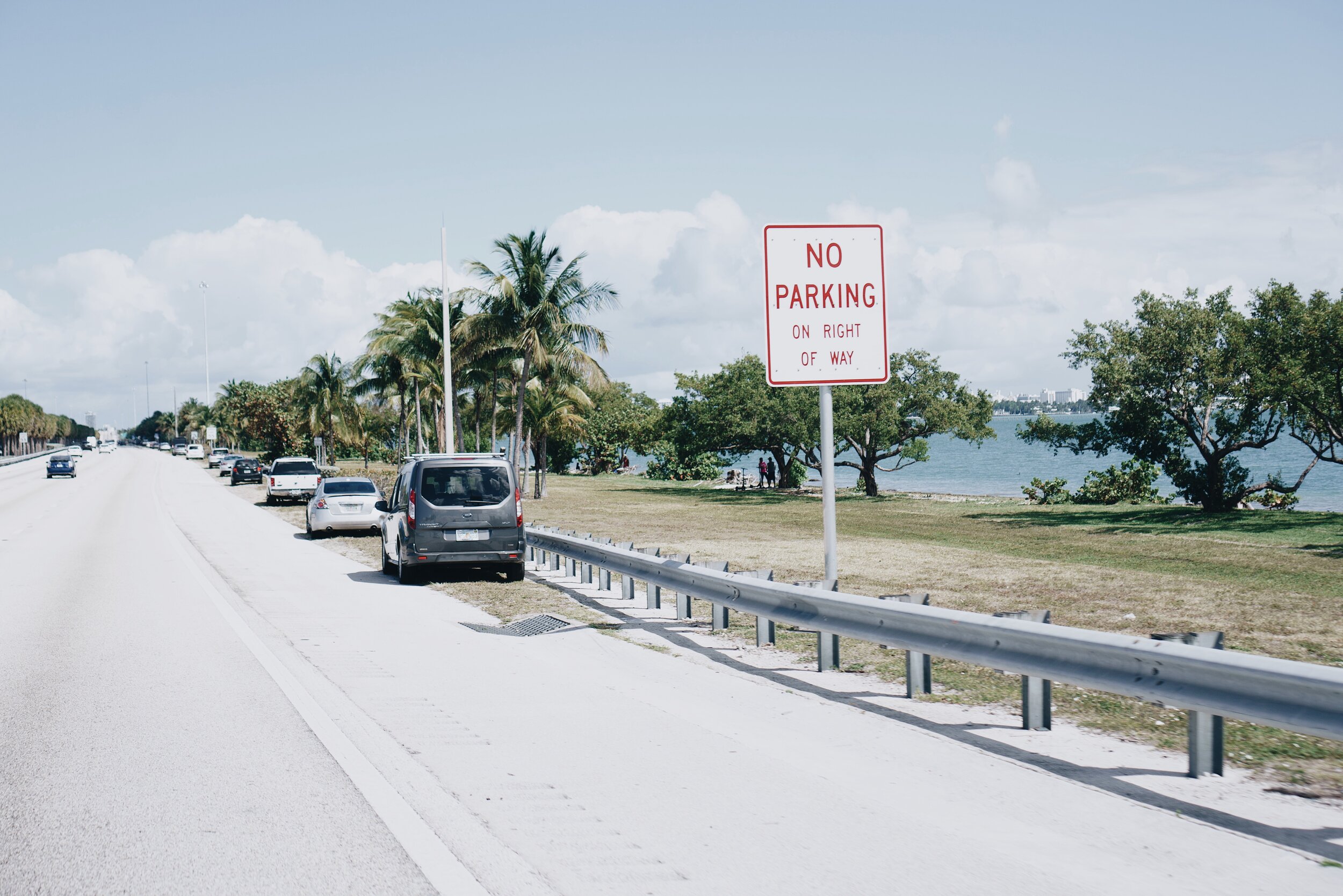 Cars parked on  Julia Tuttle Causeway 