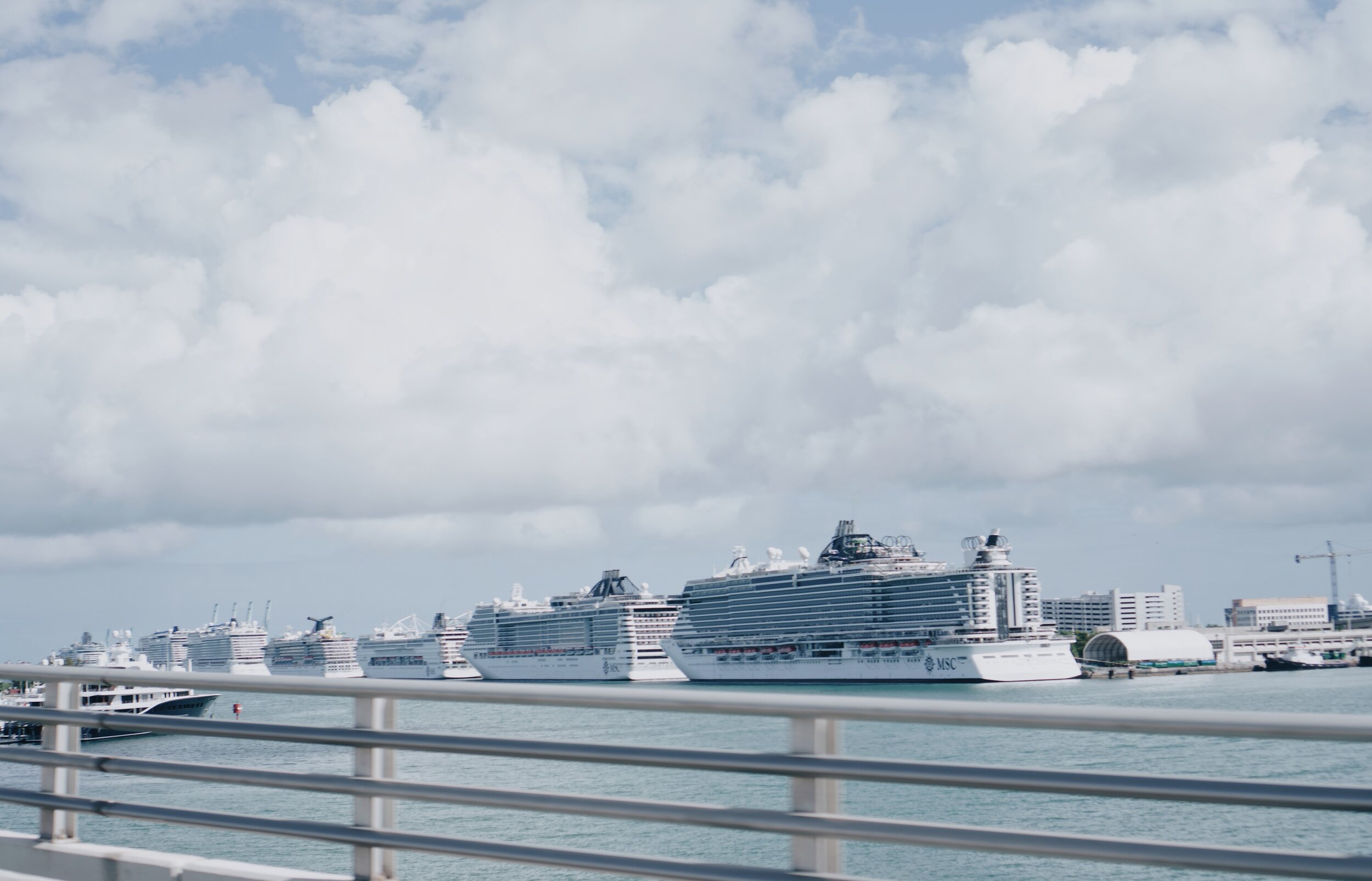 Cruise ships parked in front of Port of Miami