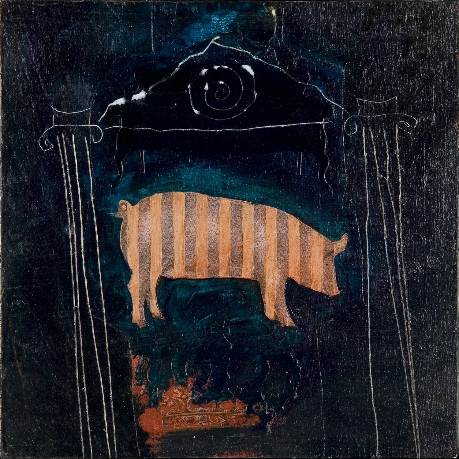  acrylic/collage on 9.5” x 9.5” cradled wood panel available 