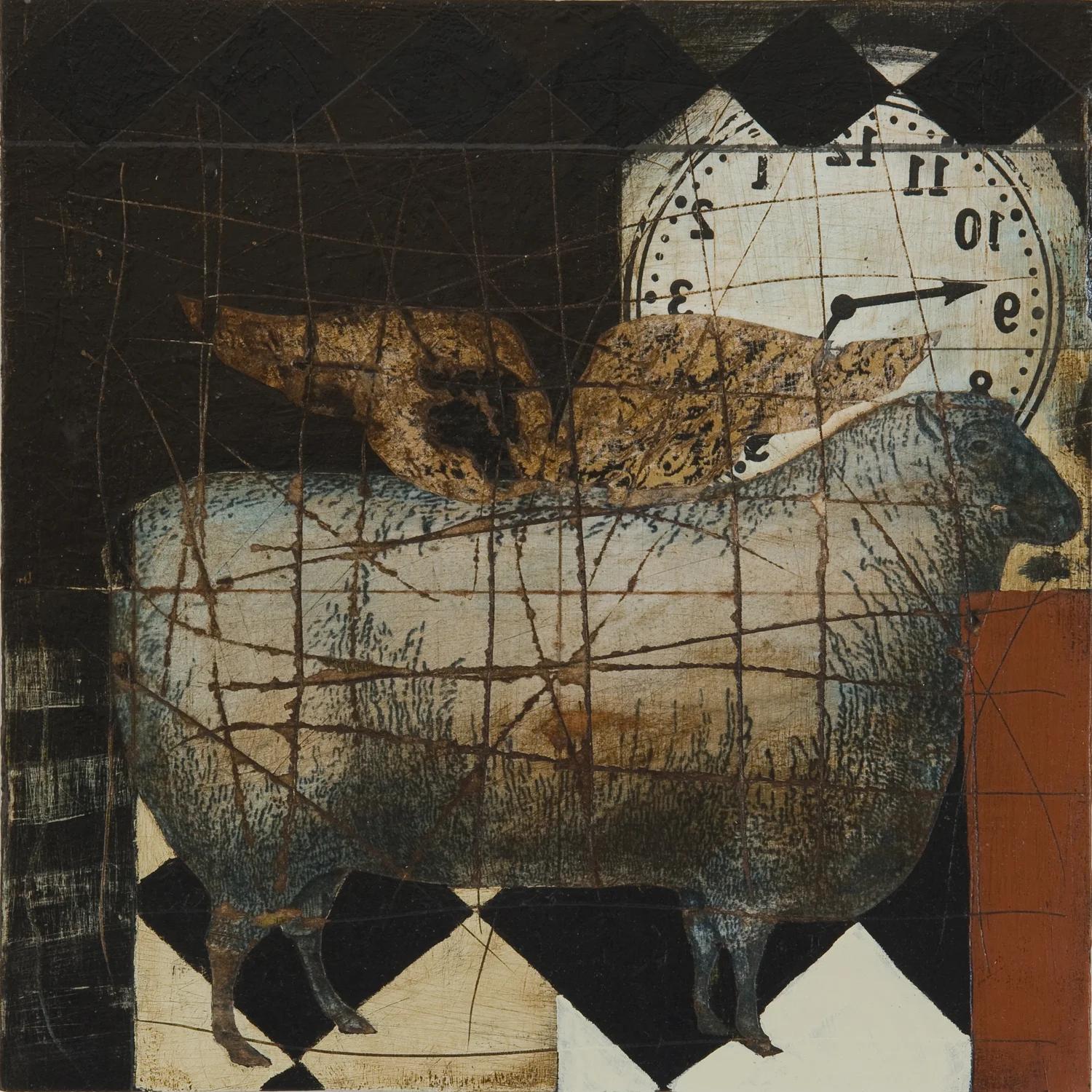  acrylic/collage on 9.5” x  9.5” cradled wood panel sold 