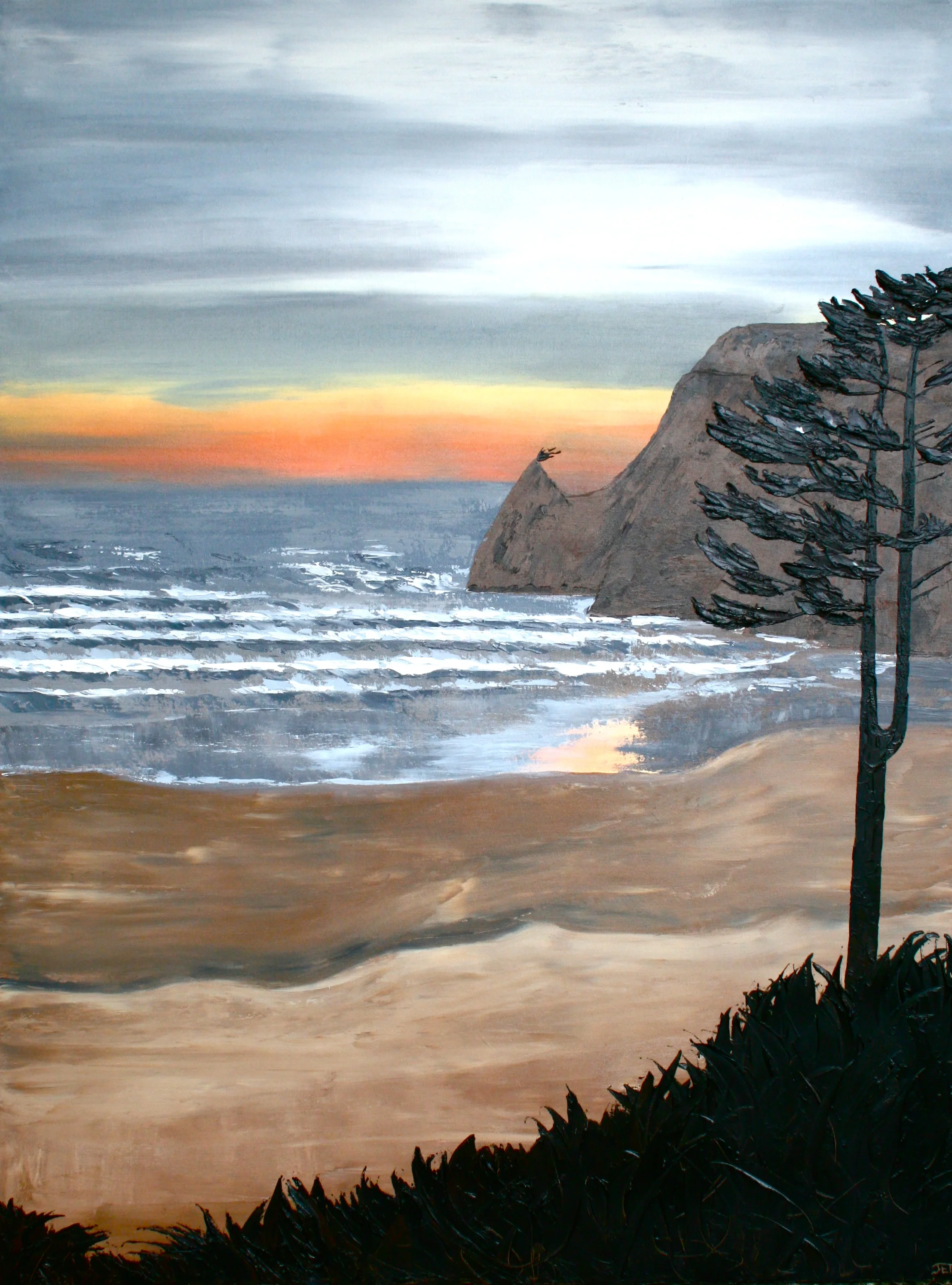 Agate Beach Sunset. Oil on canvas (pallet knife application). 30 x 40. 2012.
