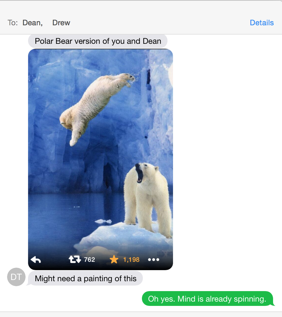 A polar bear mom getting grey hairs from her risk-taking son
