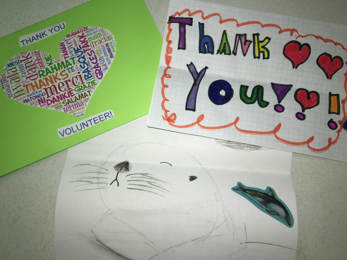 Thanking a volunteer. 