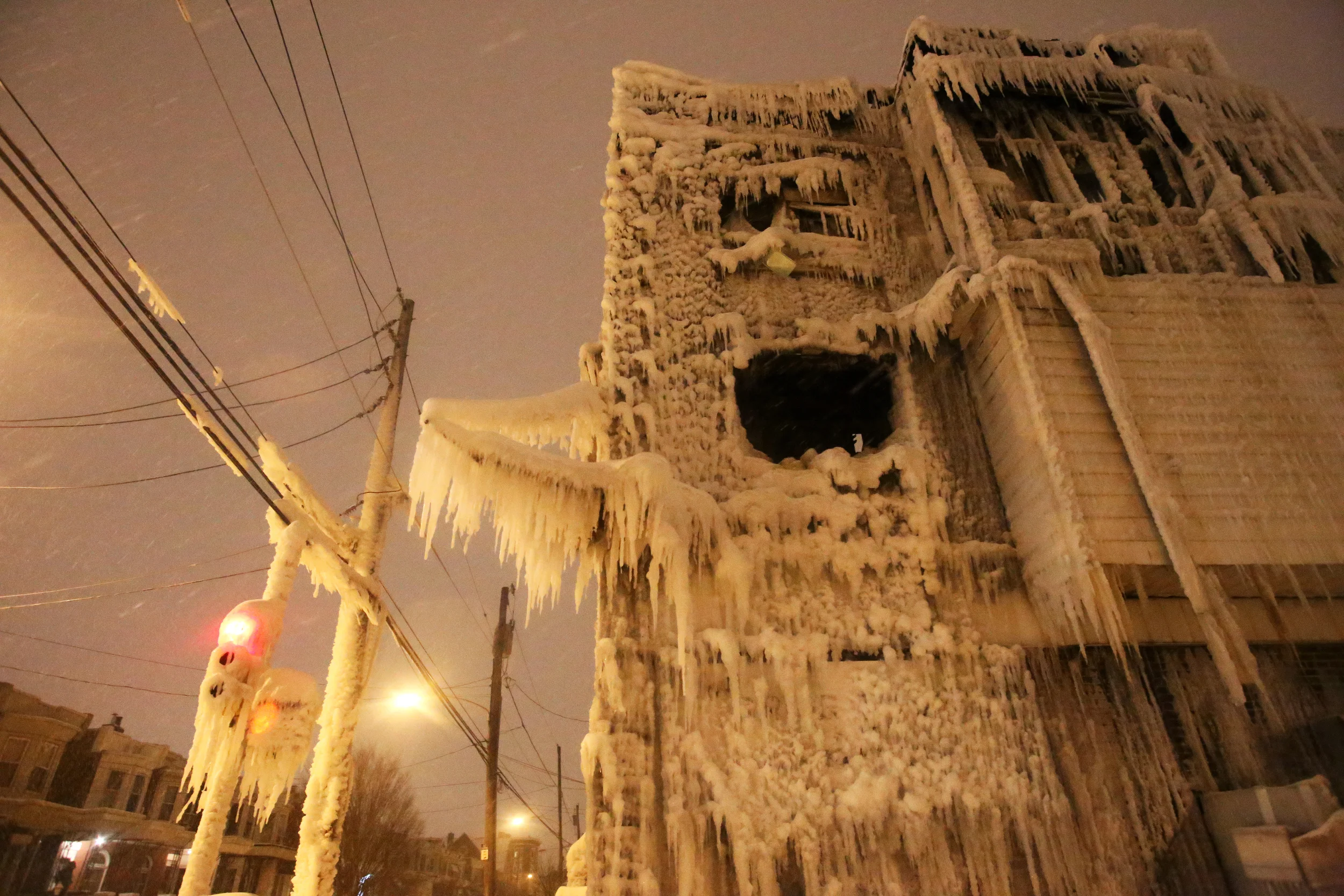  Fire, water, winter. mid shot. 