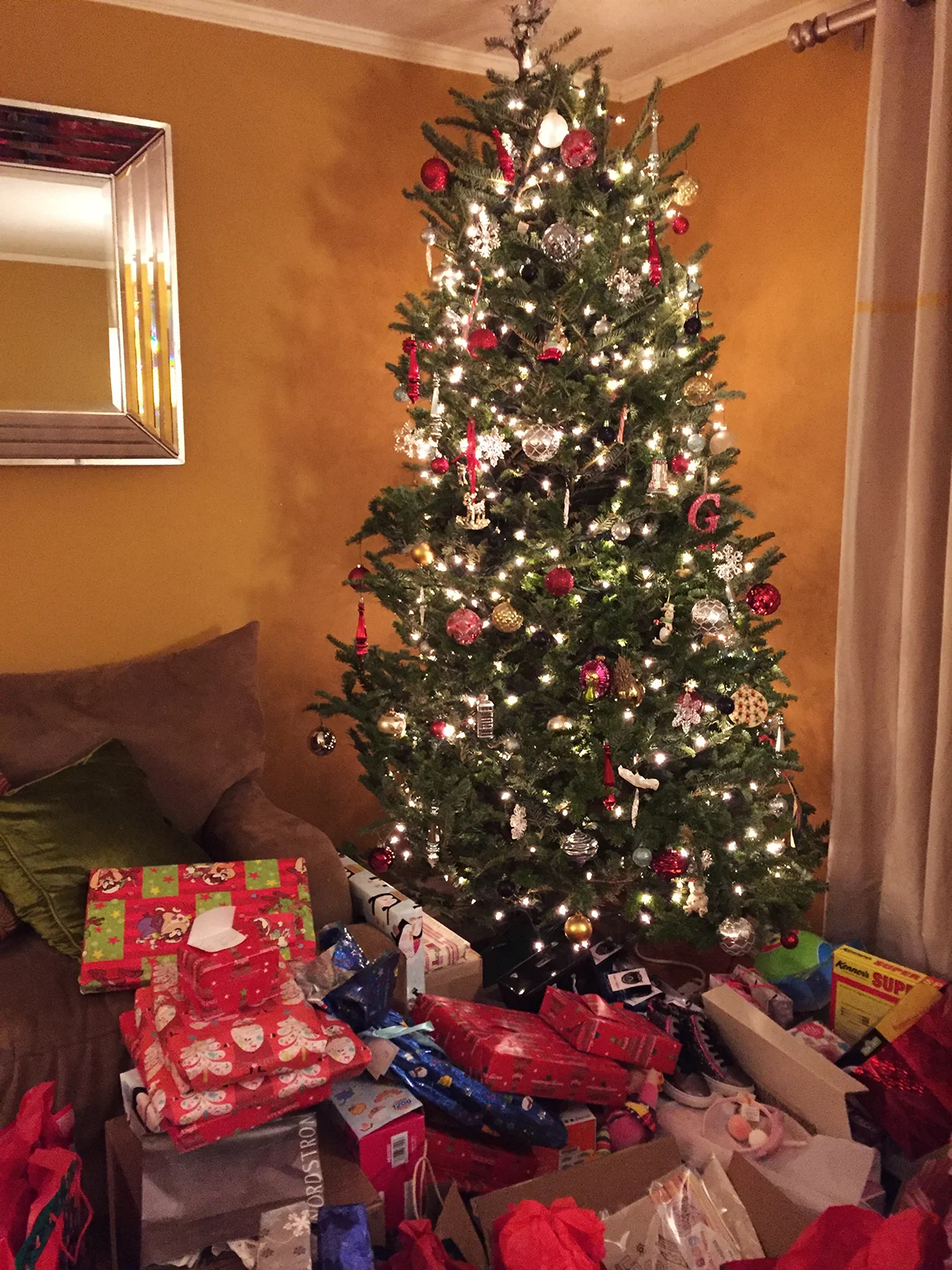 The gifts surround the tree at my brother’s house.
