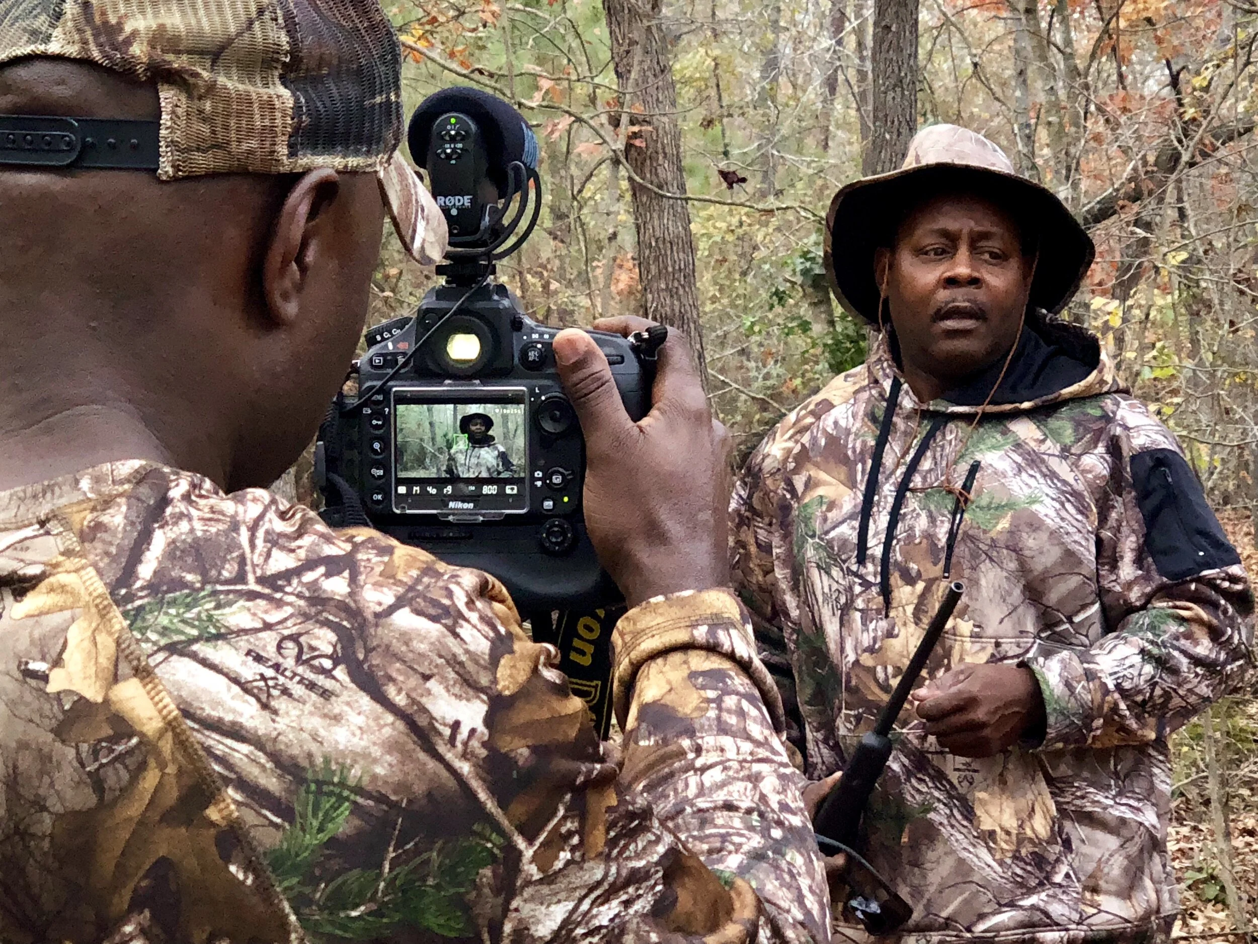 Jerald Council uses a Rode shotgun mic on top of the Nikon DSLR to interview his brother.