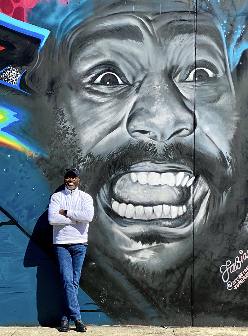 Murals adorn a movie theater in Greensboro, North Carolina.