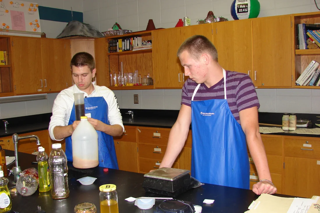 2011. Two Polk High seniors perform titrations on the school cafeteria's oil.