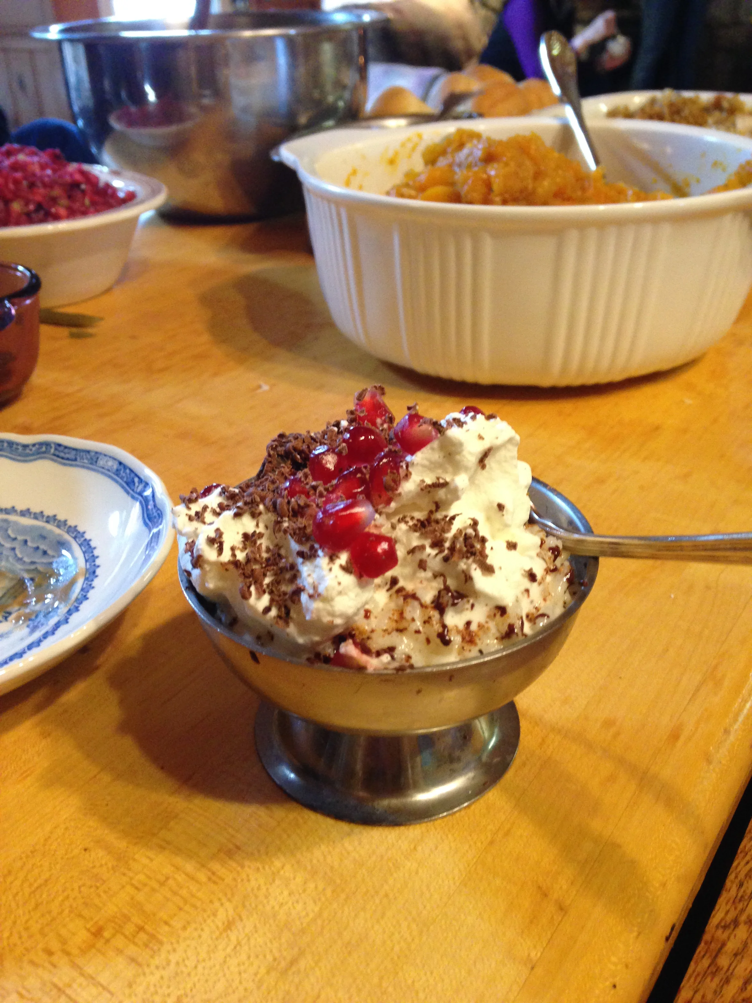 Emeril, Alton Brown, and Barefoot Contessa, and my mother's rice pudding recipe with a twist. I used my Kitchen Aid whisk and ice cold metal bowl to show my sons and future daughter-in-laws how their mixers will work...the ones that are being Fed Ex delivered from Amazon on Dec. 24. I hope long after I am gone, they will still be whisking away, ignoring recipes and trying something different.