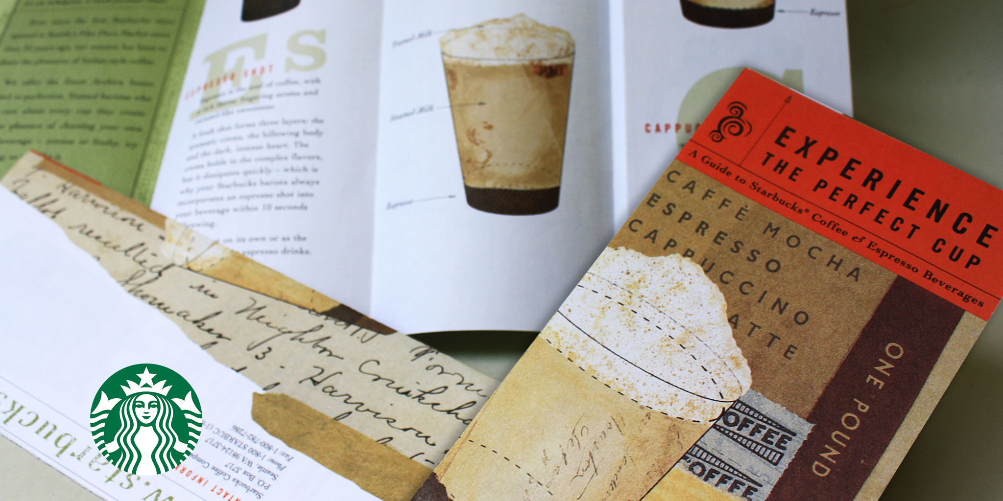 BROCHURE / ILLUSTRATION Starbucks Coffee This brochure system was one of six that communicated various coffee education to Starbuck's customers. The use of ephemeral collage in layers was an effective approach in depicting what goes into each type of coffee.