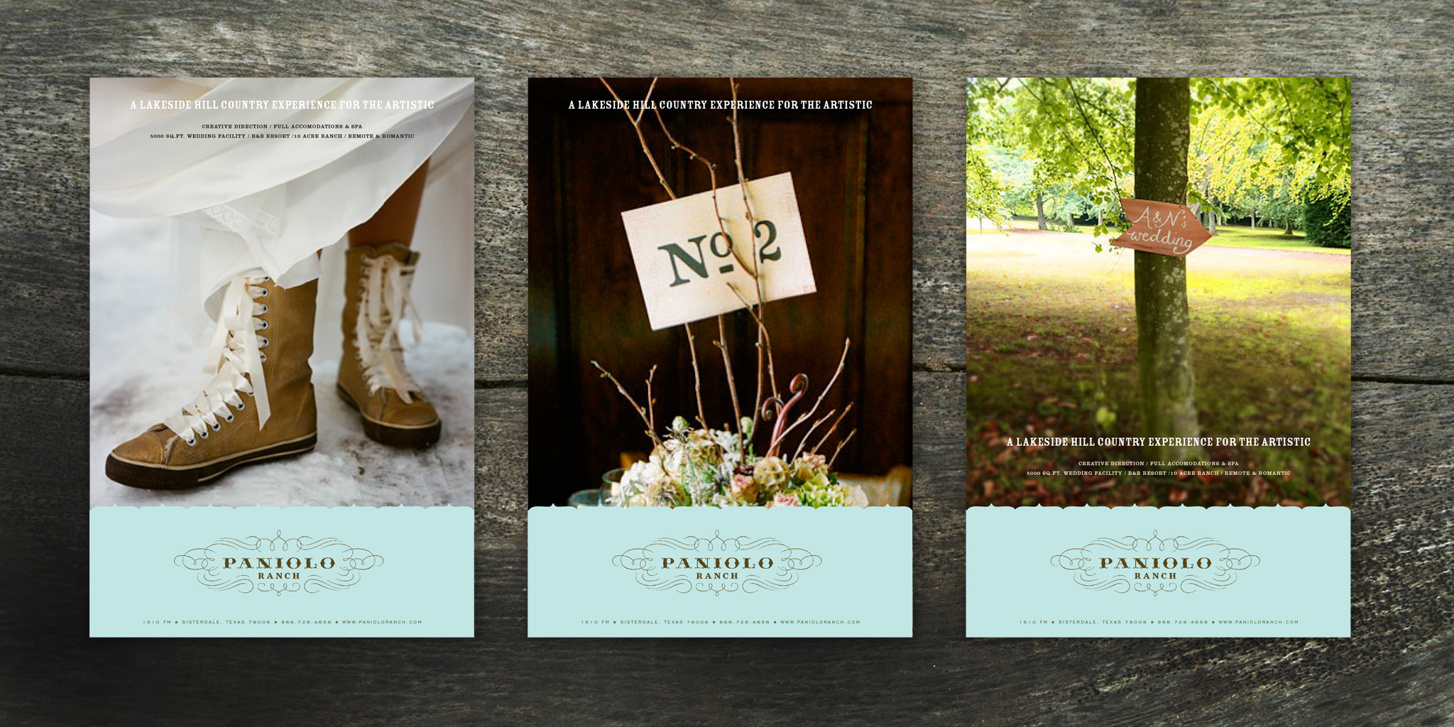 ADVERTISING Paniolo Ranch This ad series for a Texas Wedding Ranch needed a witty and sophisticated touch to their message. We celebrated the small details and humorous personality of weddings and paired it with our soft palette and elegant identity to complete the smart yet sassy look