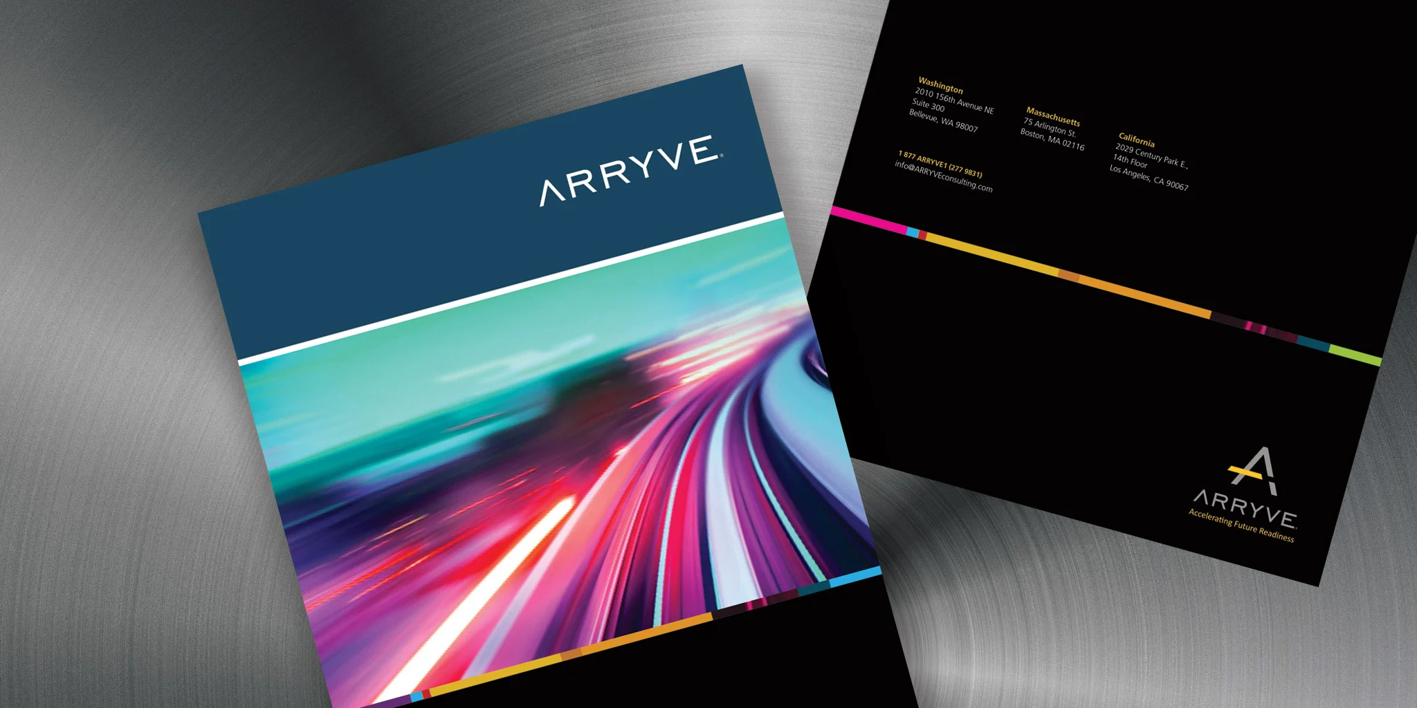  FOLDER  Arryve Consulting / Ardent Sage  This elegant and dynamic folder is one of many new collateral pieces produced with our partners Ardent Sage for the consulting firm in Bellevue, Arryve. Their intelligent and thought-provoking approach in hel