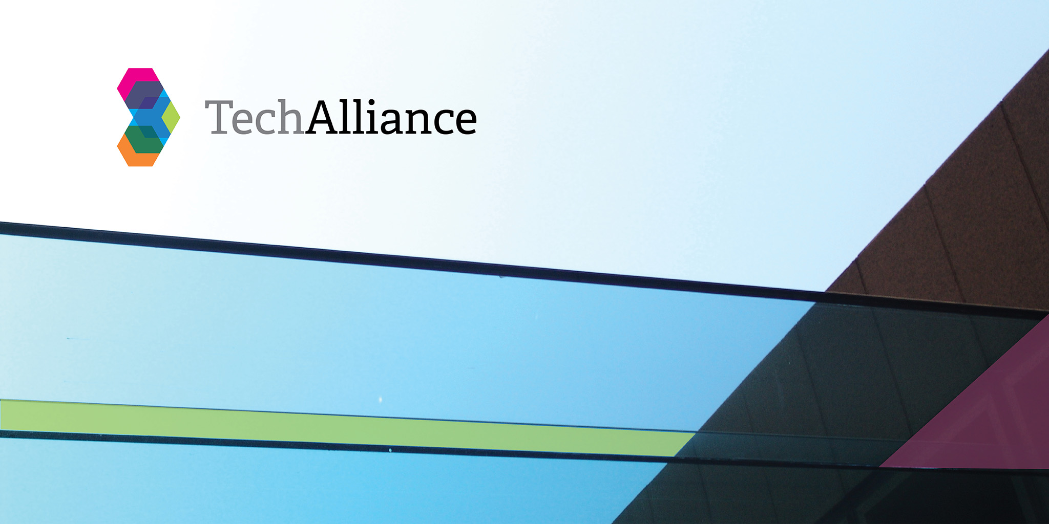 IDENTITY Technology Alliance These lobbyist for technology ensure that the State of Washington is advancing business and life in areas where it matters most. We created a complex yet impactful mark symbolizing the various factions of companies and technology weaving together for the greater good. The sophistication is seen in colored layers as well as individual modular components that break away to create supportive visual language.