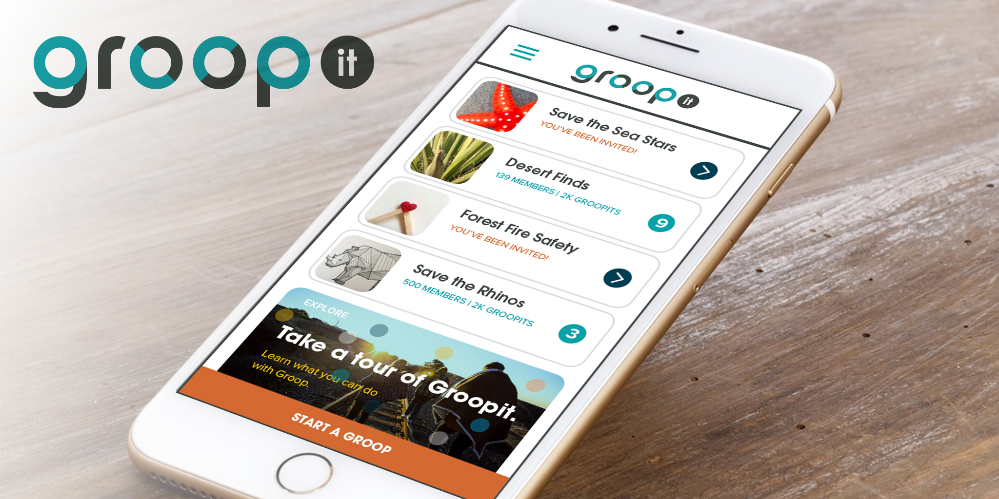  IDENTITY + APP  Groop It&nbsp;  Our client's product is a Participant Activation App empowering people to direct, accelerate, and achieve results. We helped Groop It with an identity and visual language for their app design that was energetic, activ