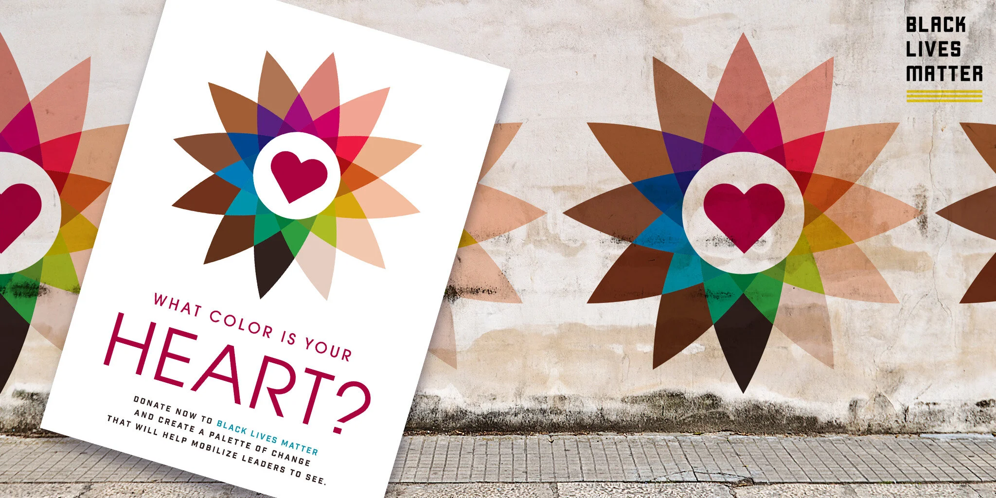  POSTER  Black Lives Matter  In response to the 2020 news and racial imbalance across the nation, this poster concept was created to champion unity and peace in how we can all come together. Using the format of a color palette, we used skin colors me