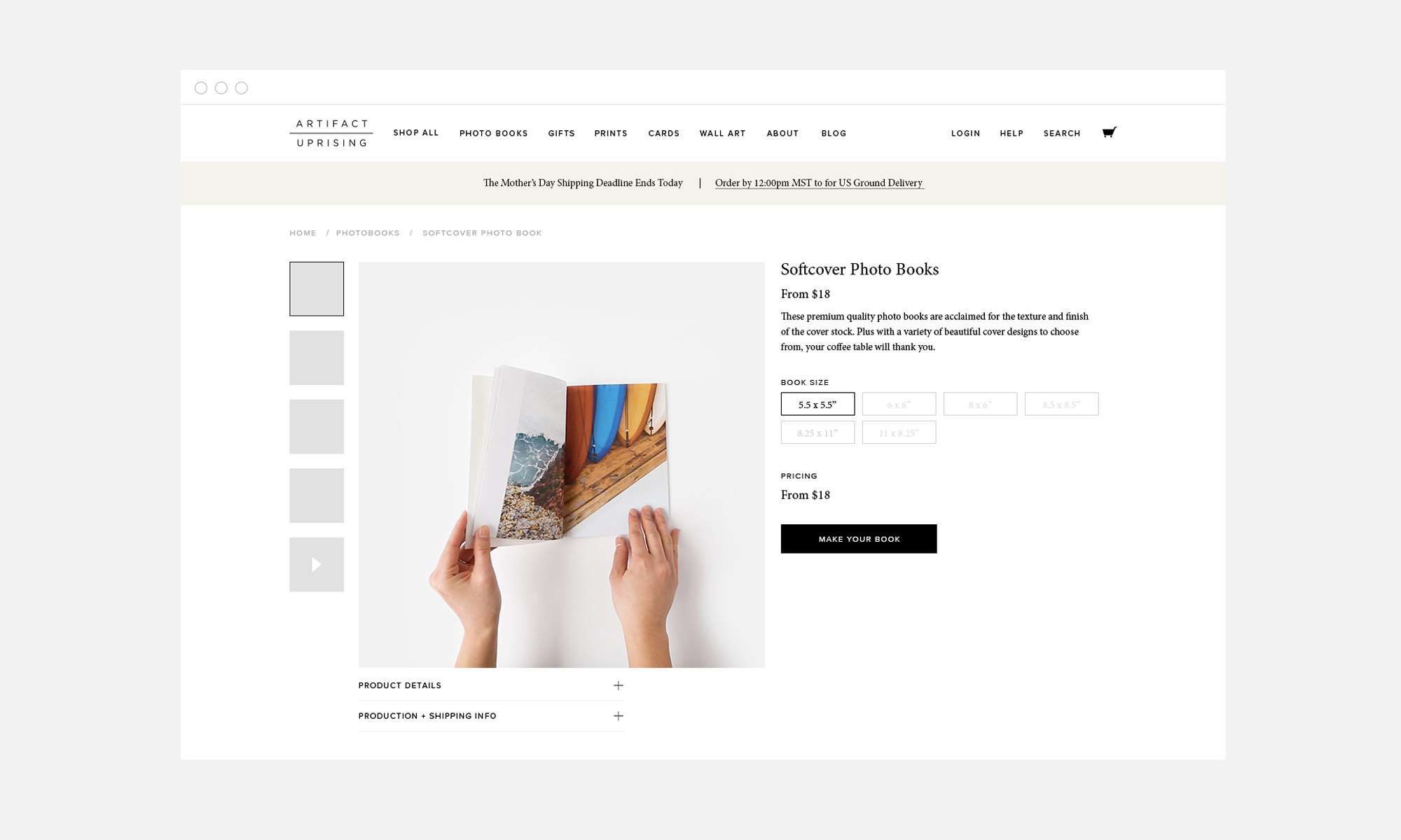 Play button in fifth thumbnail for CTA (UX Design by Sam Kogle)
