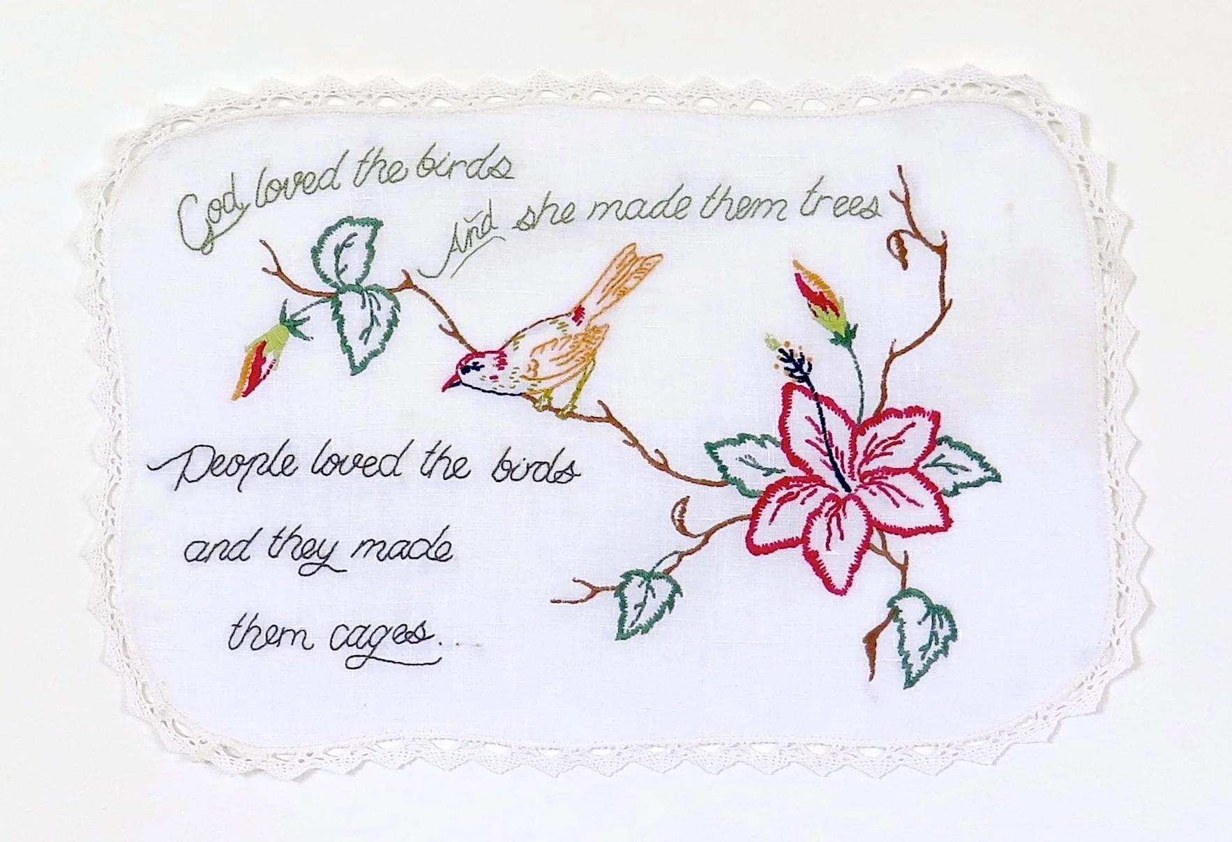 'Hack #5: She knows' 2014 Embroidered cotton. 
