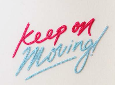 'Keep on Moving!' 2014 Hand embroidery on cotton fabric. 