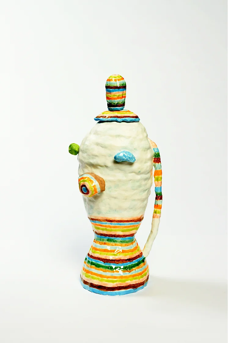 'Lidded Container" 2014 Earthenware and various glazes.