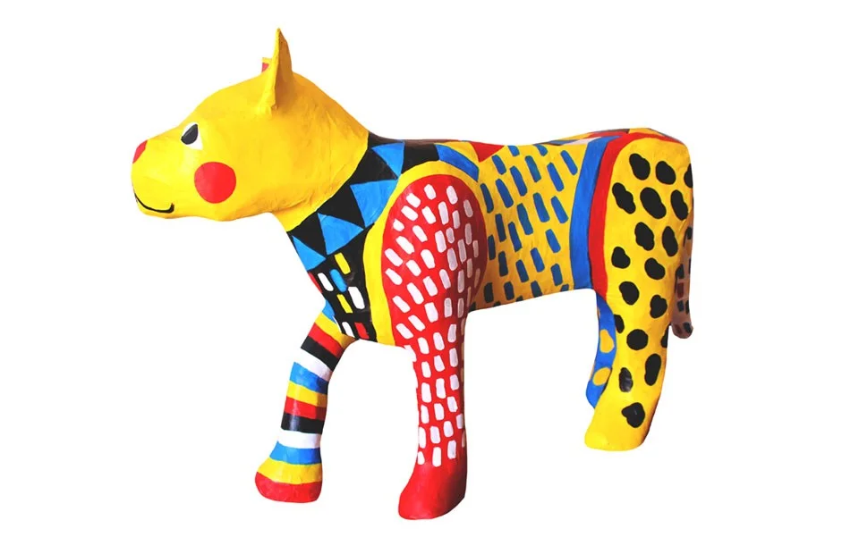 'Technicolour Dream Cat' 2014 Paper mache and acrylic paint. 