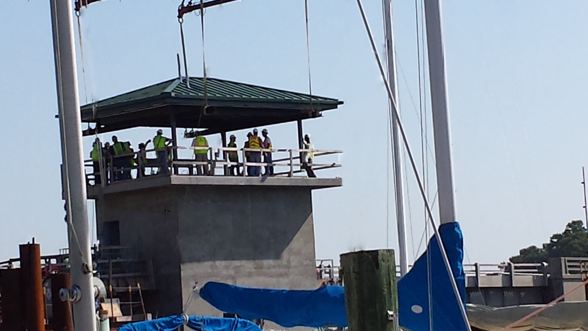 Bridge Tender's House Roof as it is being set.