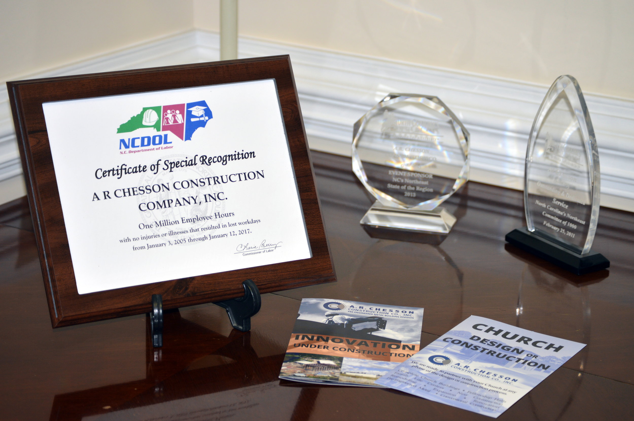 One Million Employee Hours Certificate from NCDOL