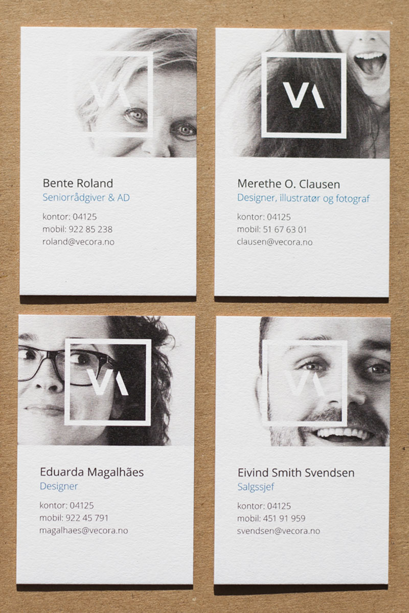 Vecora's new logo and business cards.