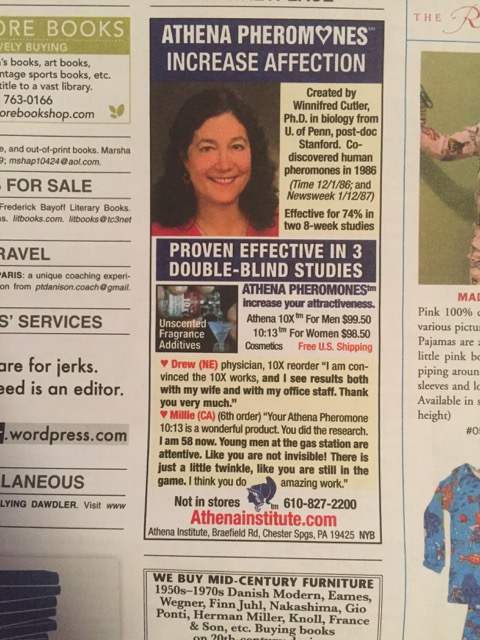 "I see results both with my wife and with my office staff." Um, creepy? This is from the July 14, 2016 New York Review of Books . 