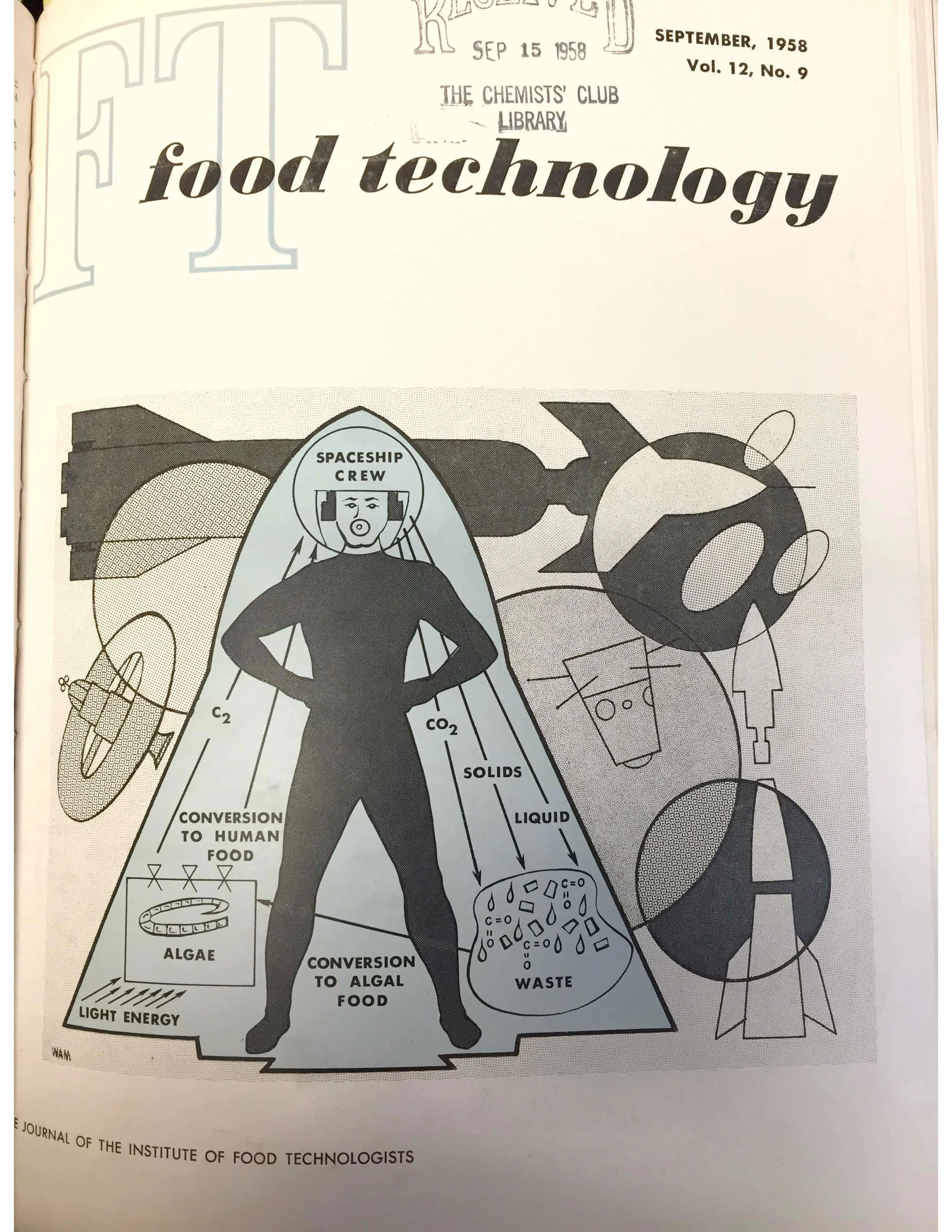 The man-algae poop-food cycle, as depicted on the cover of Food Technology , September 1958 (also known as international geophysical year). 
