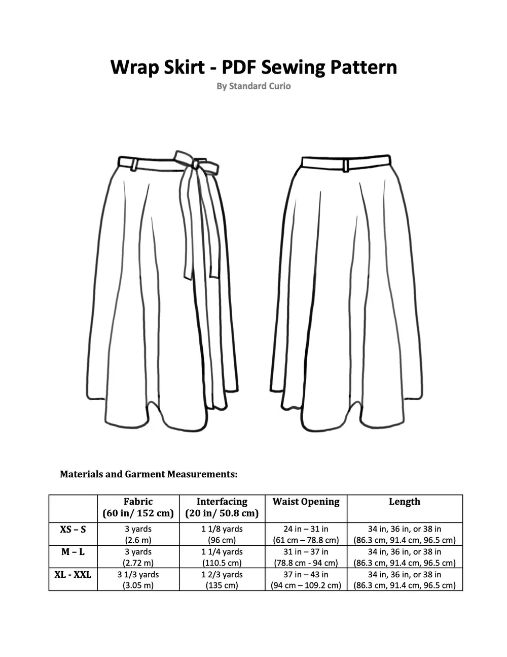 PDF Wrap Skirt Sewing Pattern - XS - XXL — Standard Curio pdf-wrap-skirt-sewing-pattern-xs-xxl-standard-curio
