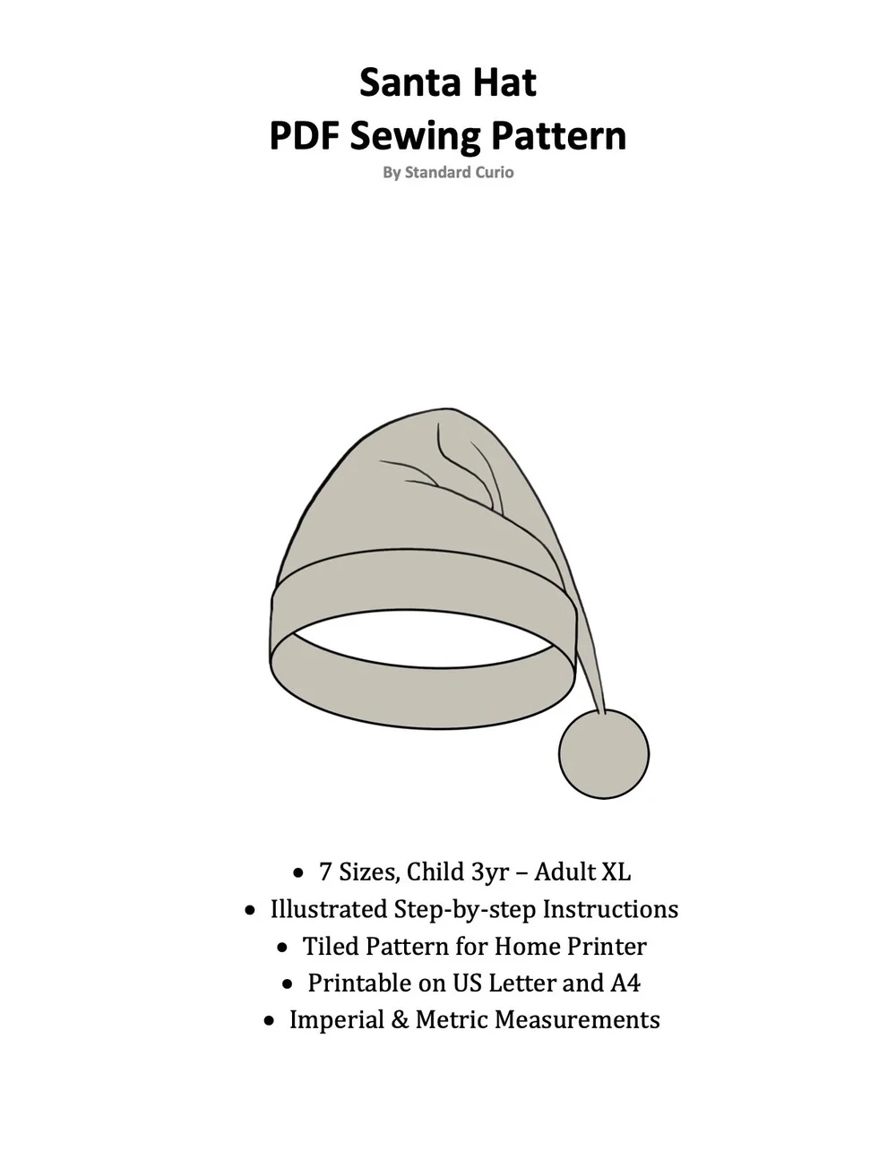 PDF Santa Hat Sewing Pattern - Child - Adult — Standard Curio pdf-santa-hat-sewing-pattern-child-adult-standard-curio