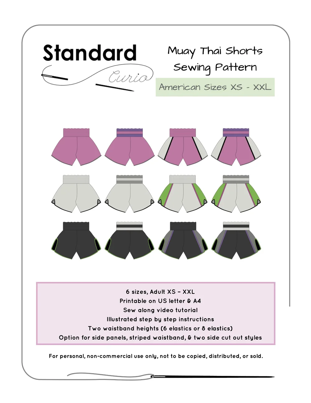 Muay Thai Shorts PDF Sewing Pattern | 6 Sizes, Customizable Waistbands & Side Panels — Standard Curio muay-thai-shorts-pdf-sewing-pattern-6-sizes-customizable-waistbands-side-panels-standard-curio