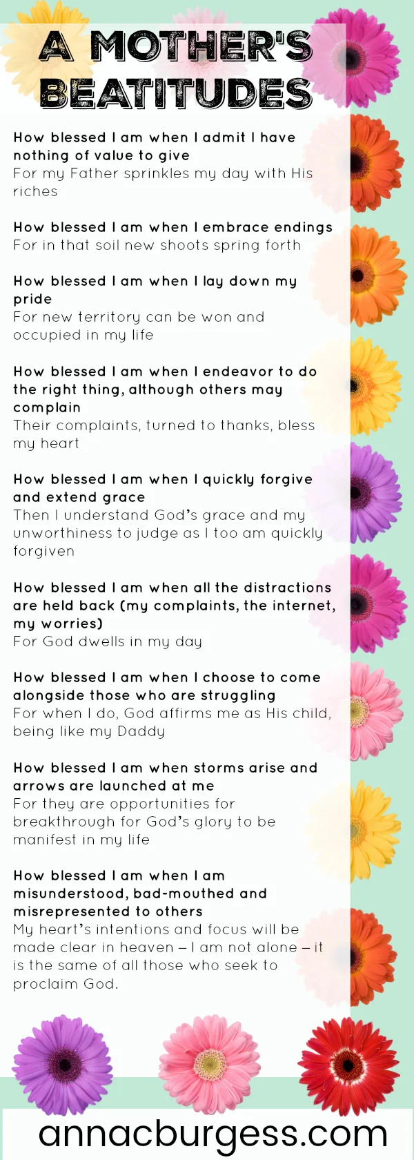 A mother's beatitudes. The Beatitudes as applied to mothers #mothers #motherslove #mothersday 