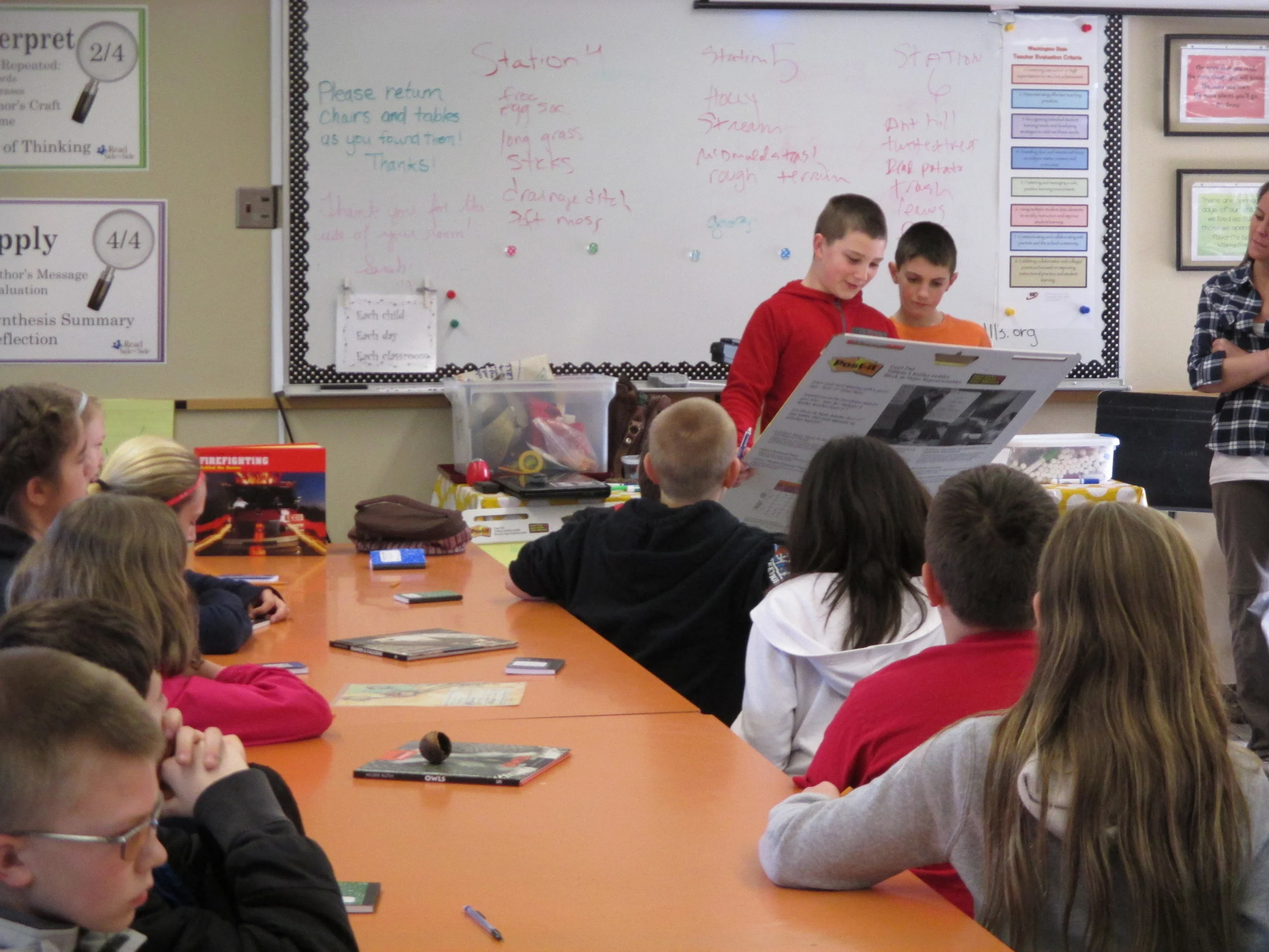 Impromptu author reading. Students read outloud the story they wrote with 16 co-authors 15 minutes.