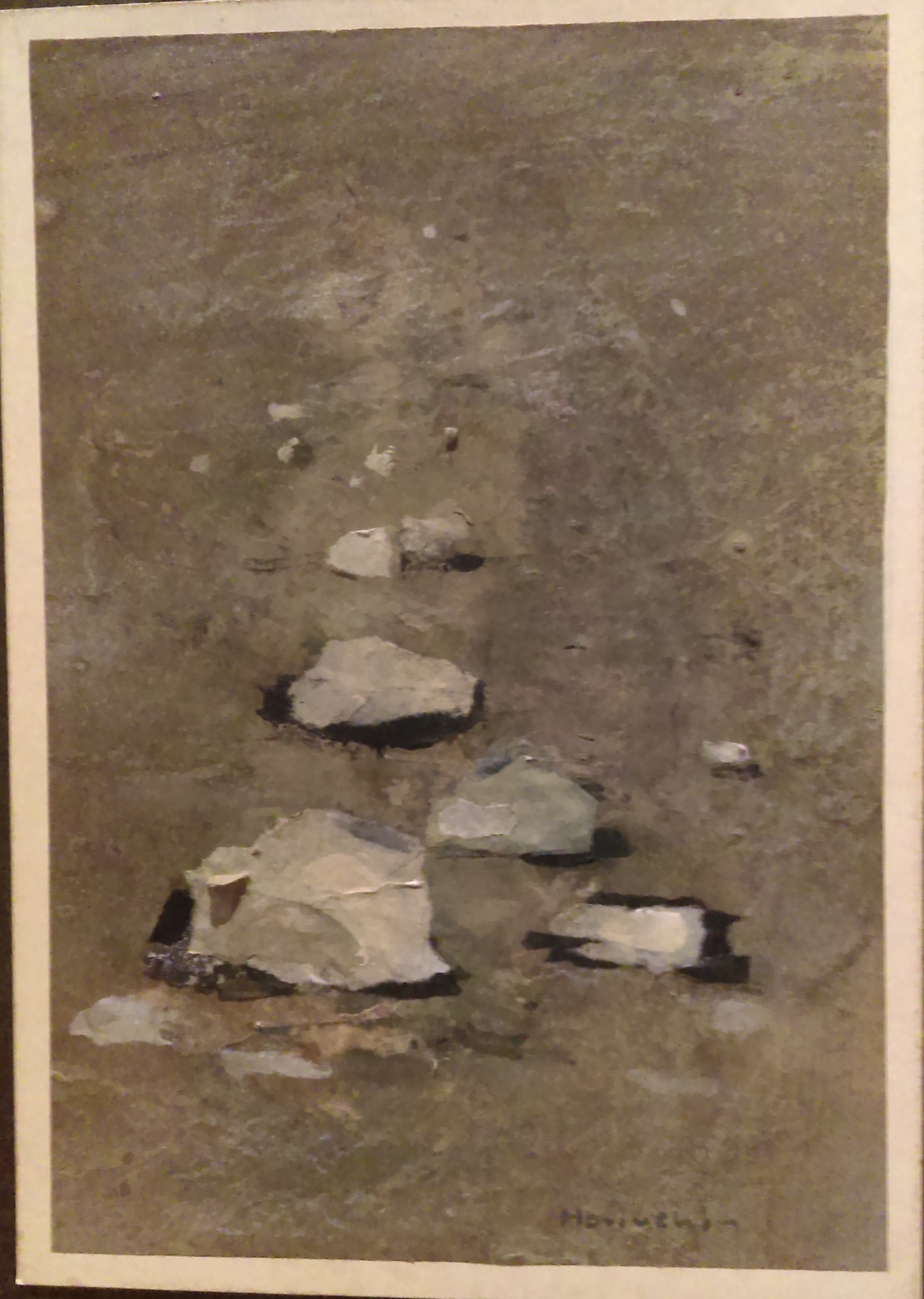 And Paul Horuchi (1906-1999) calls his collage "Rocks," but they could almost be small cumulus clouds floating in the smoggy or sepia-tinted air.