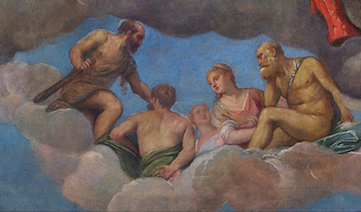 Here is a detail of the "Coronation of Hebe" painted long before we knew clouds could not support the weight of one (not to mention five) bodies for a cozy celebration. 