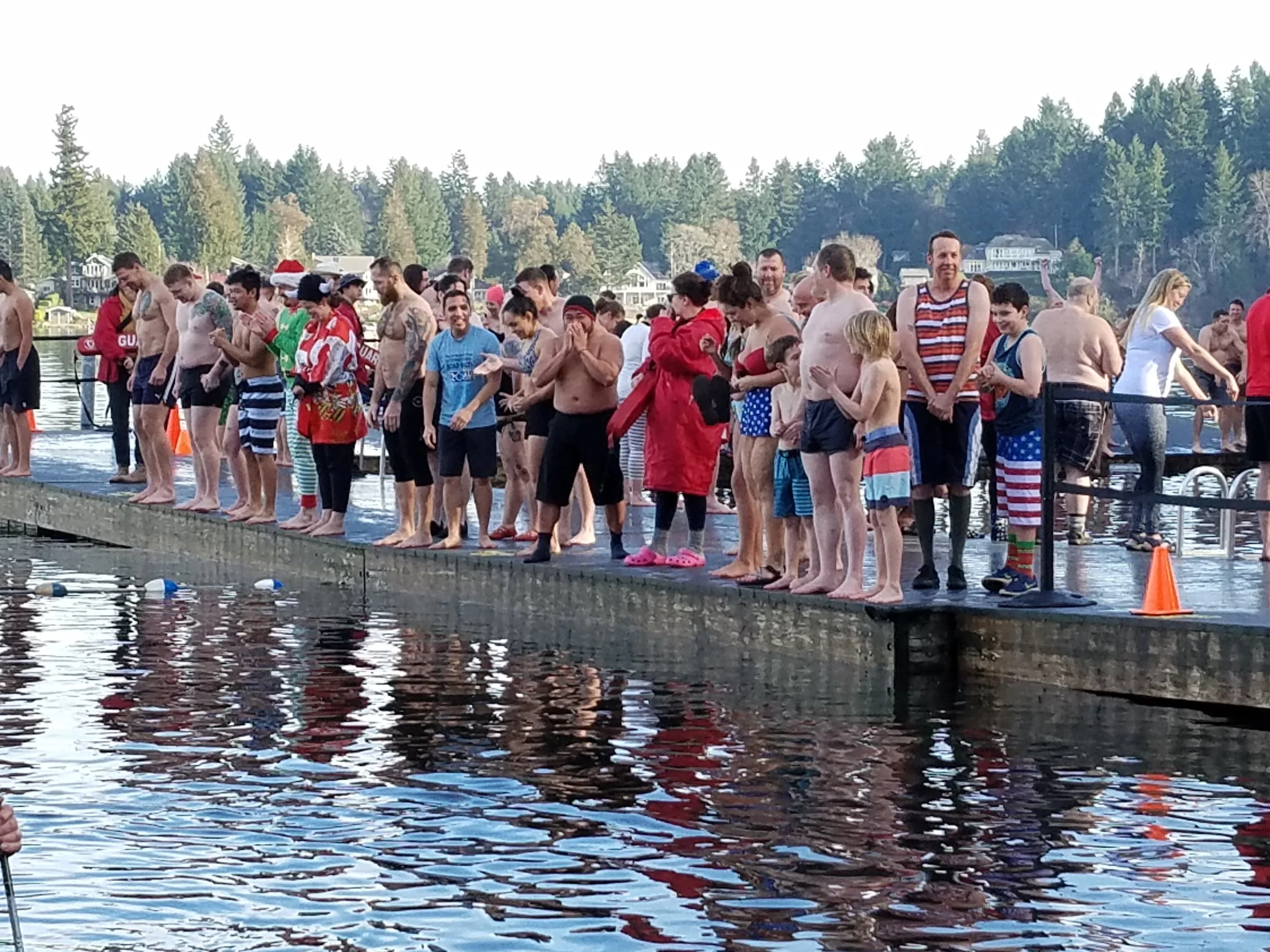 Just some of the 300 swimmers who joined the New Year’s Day 2019 Polar Bear Plunge in the extremely-cold-by-any-standard Long Lake, in Lacey, Washington.