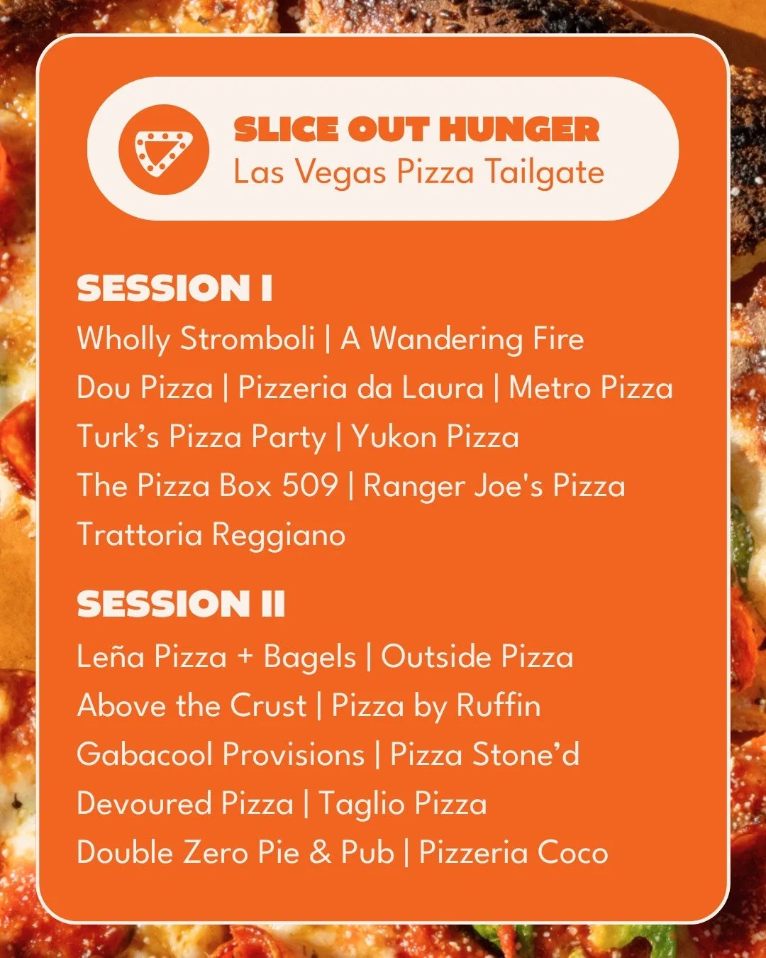 Check out the final line-up for our #LasVegasPizzaTailgate 🧑&zwj;🍳 These top-tier pizzerias will be slingin&rsquo; fresh pies outside @pizzarocklv this Monday, 3/23! 

Don&rsquo;t miss your chance to indulge in UNLIMITED slices, vibes with your fel