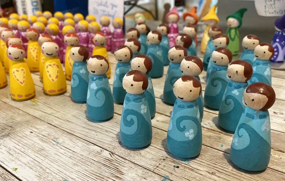 Rainbow hand painted peg doll set of 6 — magic tree studios
