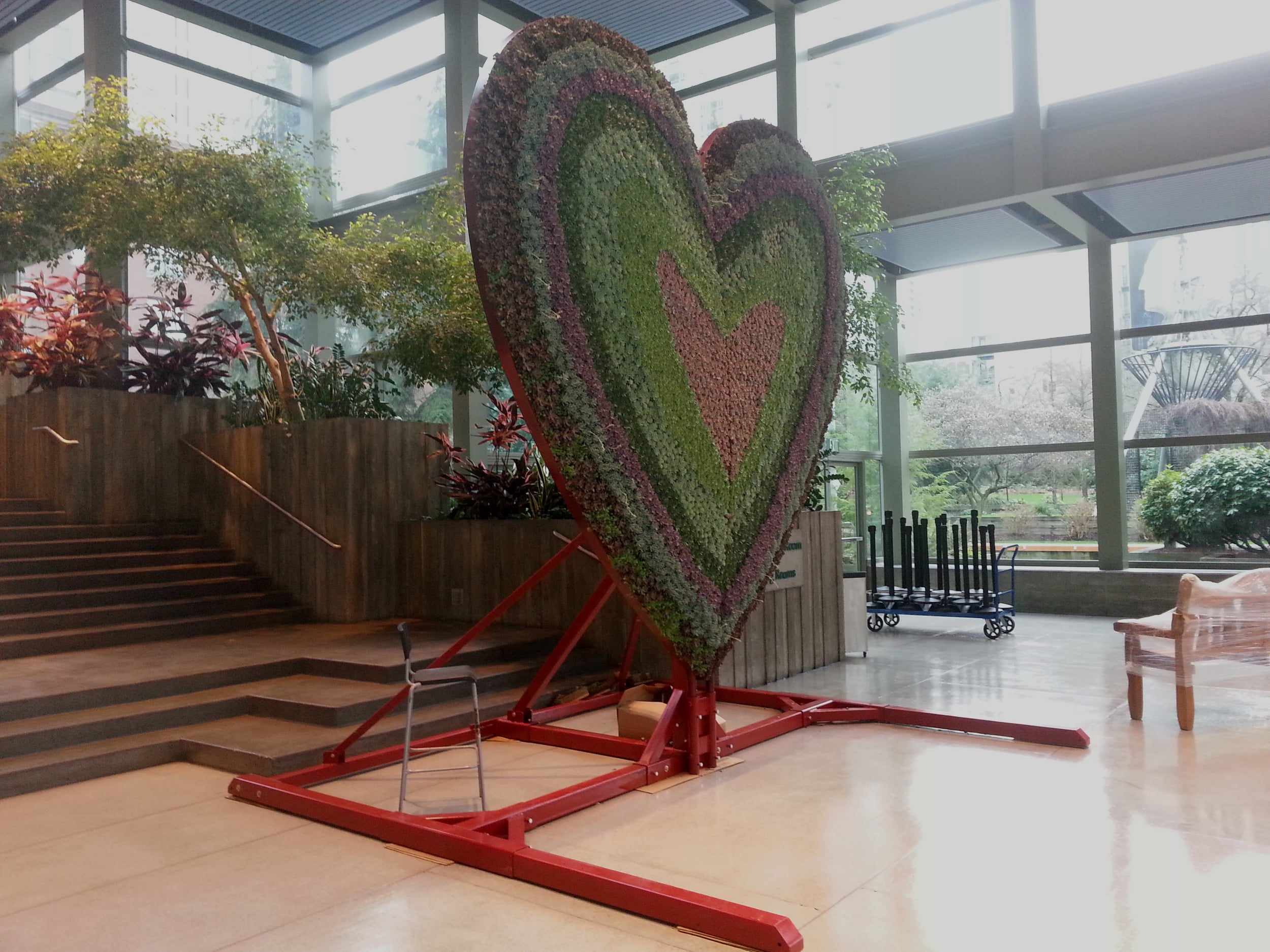 Heart sculpture setup for display at the Northwest Flower and Garden show in Seattle WA