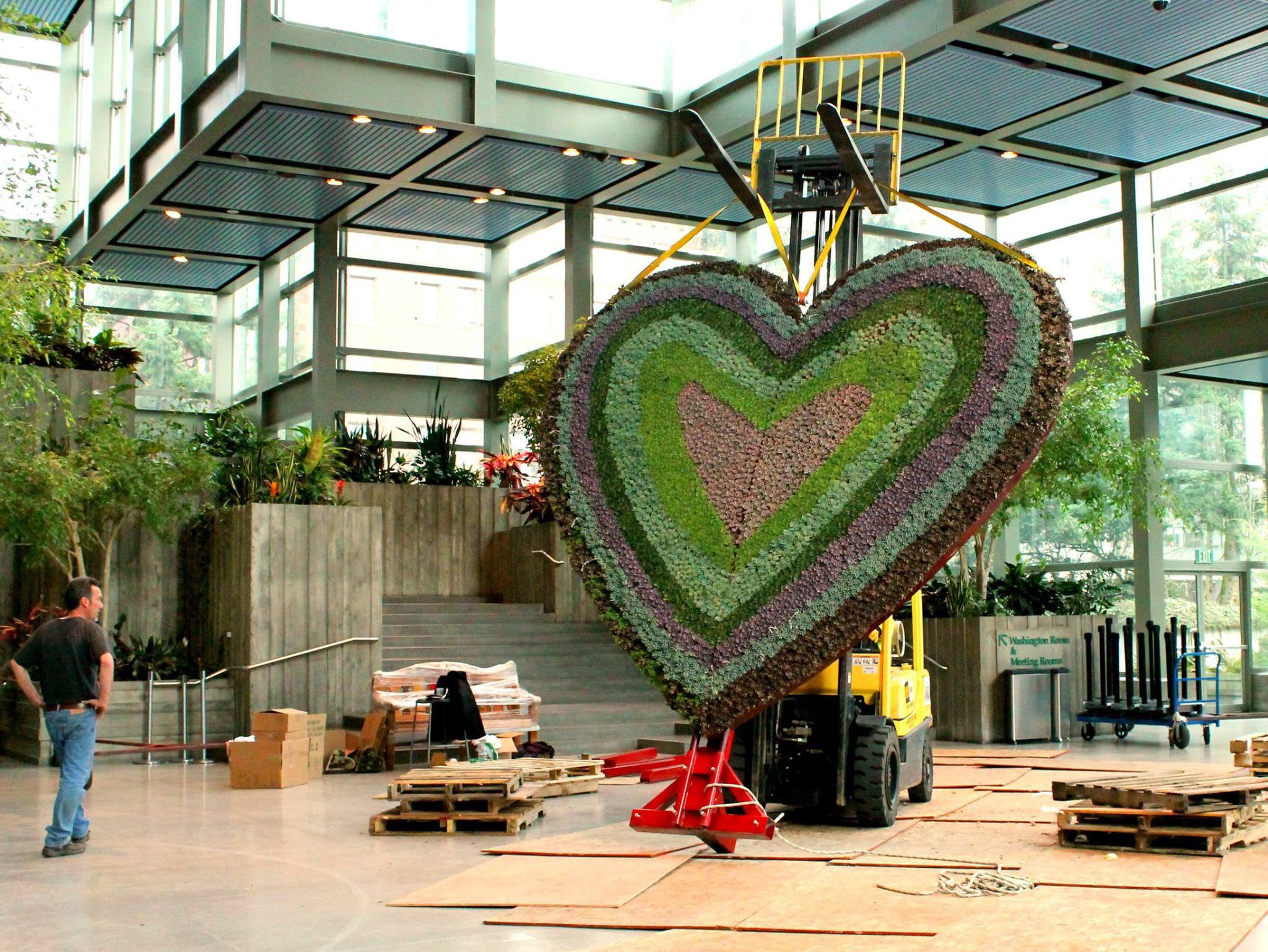 Working on the installation of the heart onto its stand in Seattle