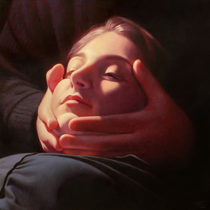 The Evaluation 16'' x 16'' Oil on panel Private Collection